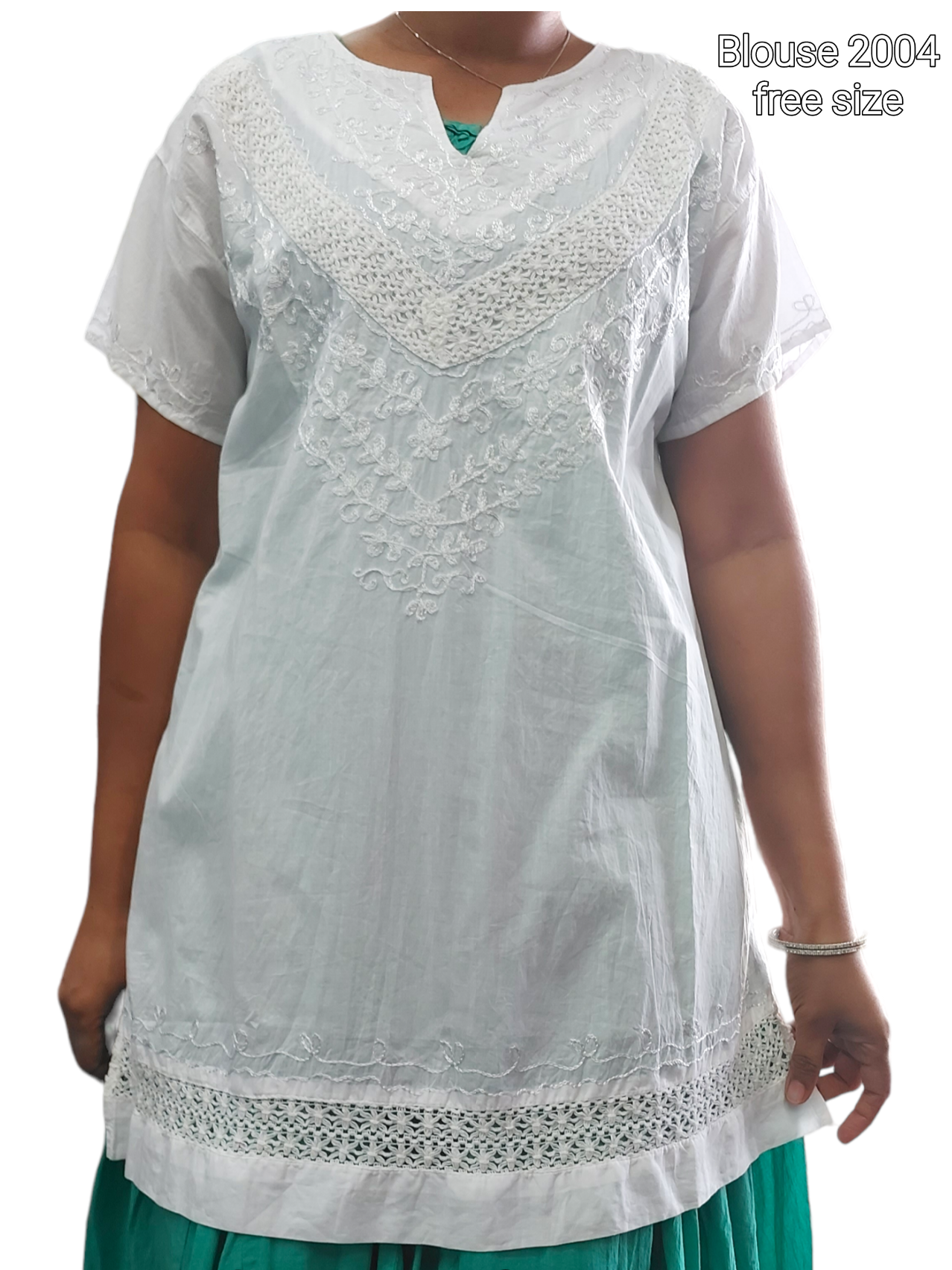 White Cotton Embroidery Blouse 2004