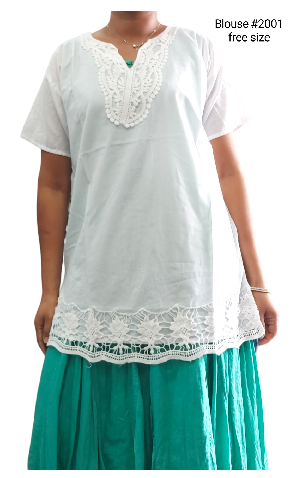 White Cotton Embroidery Blouse 2001