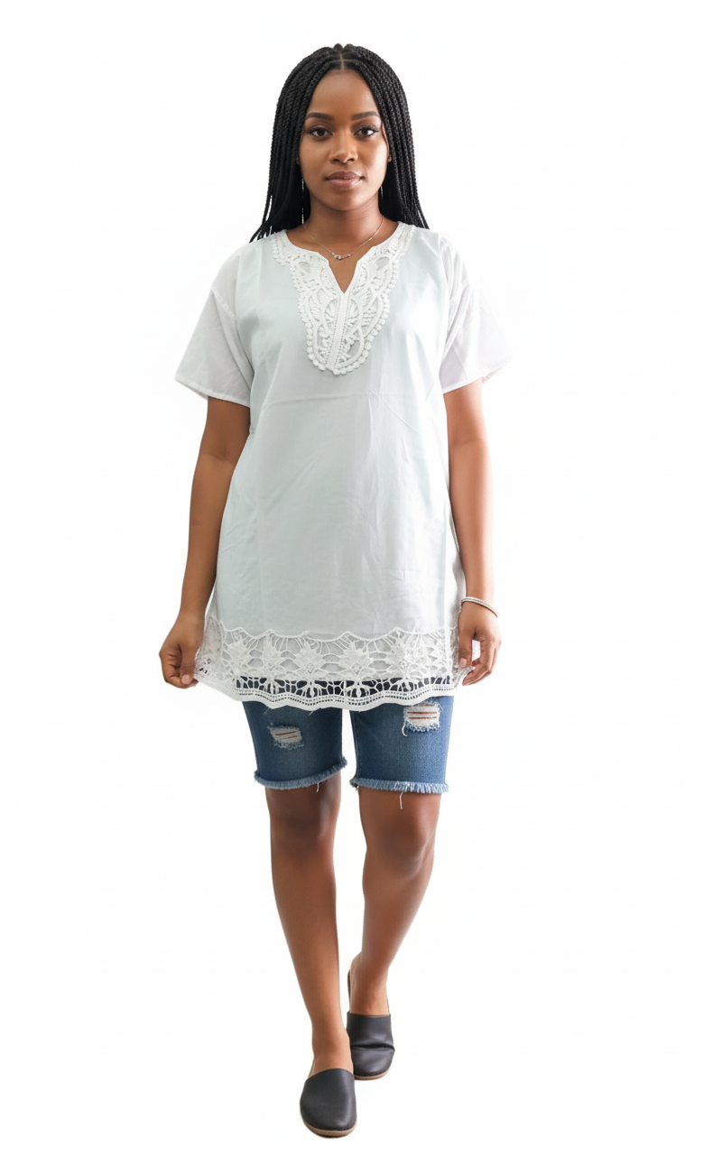 White Cotton Embroidery Blouse 2001