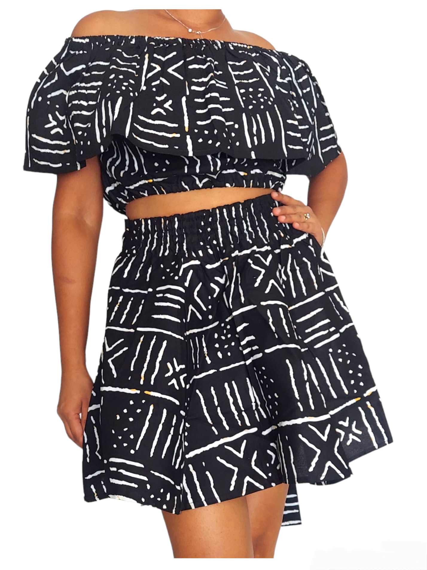 Mini Skirt & Tube Crop Top Set-Tribal IB777-60