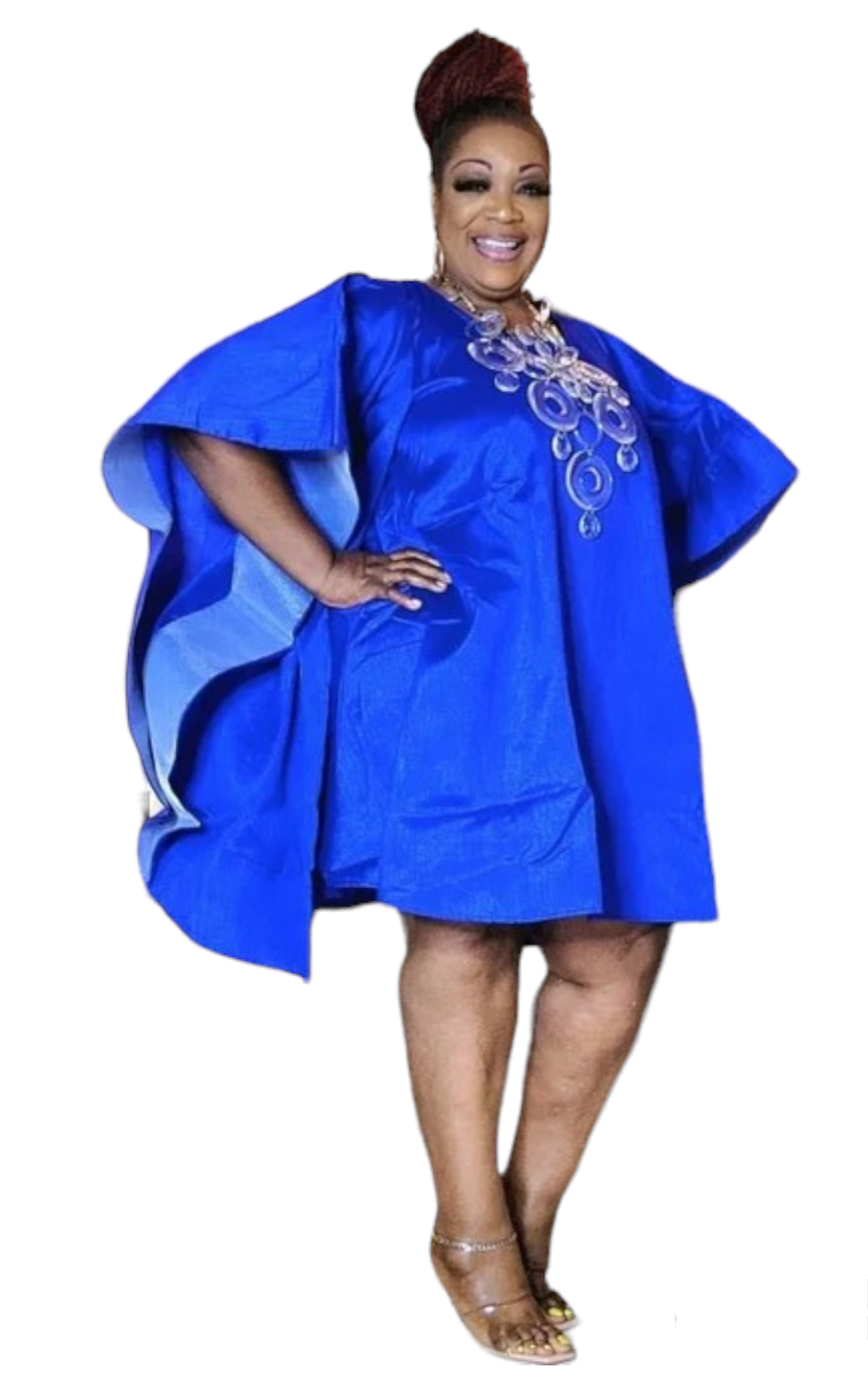 Wing Dress/Faux Silk/ Poncho Dress/ Wing Sleeves-25032 Royal Blue