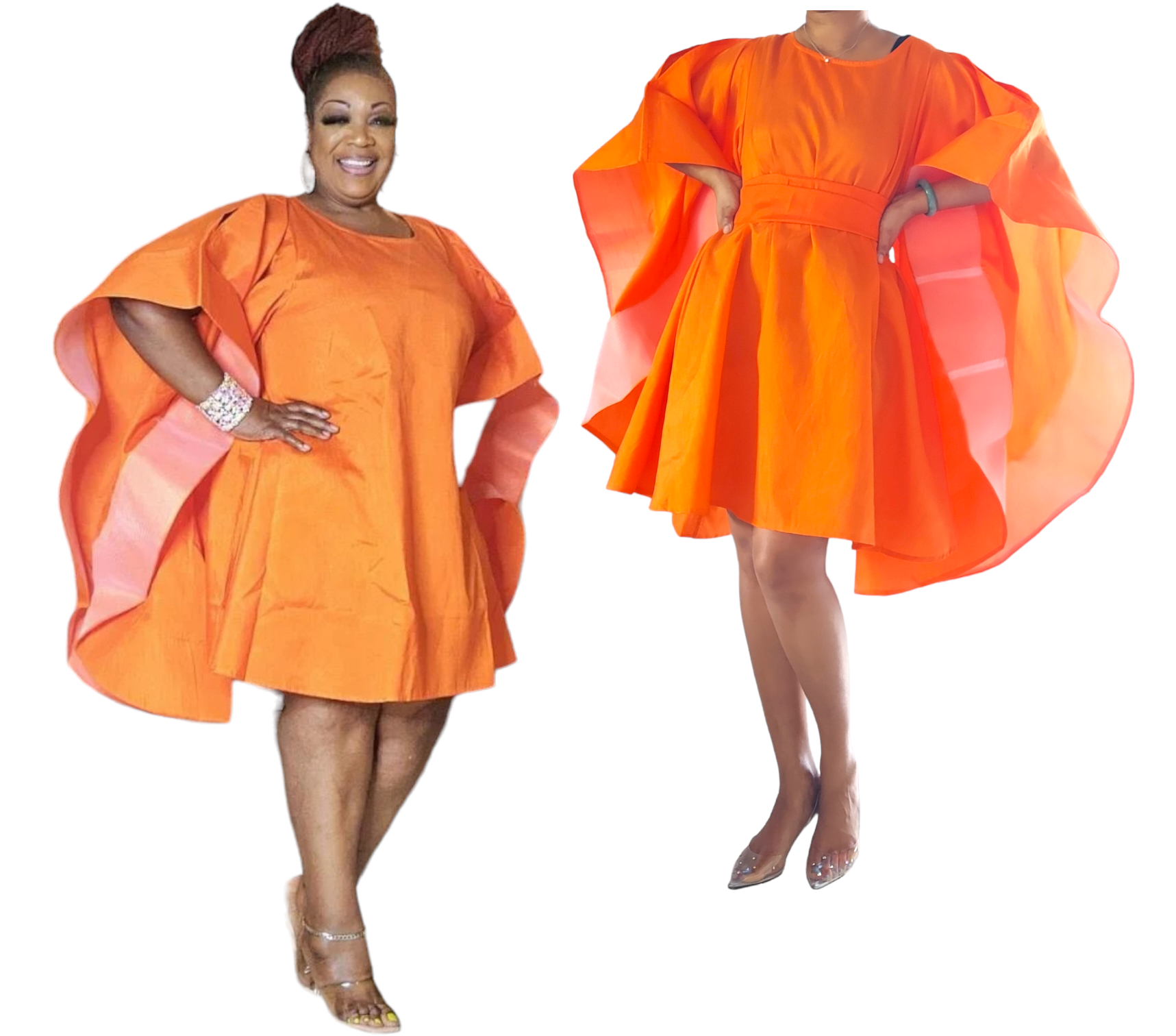 Wing Dress/Faux Silk/Poncho Dress/ Wing Sleeves-25032 Orange