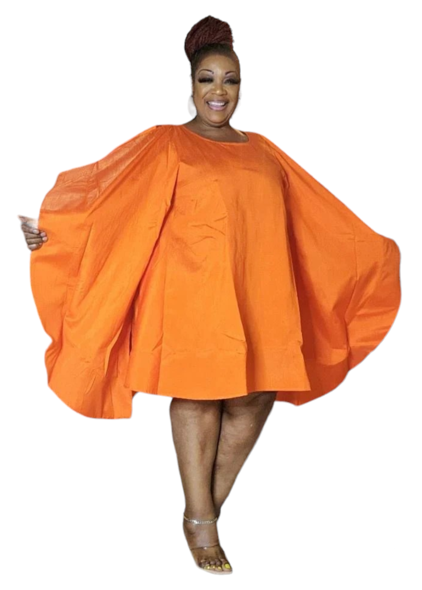 Wing Dress/Faux Silk/Poncho Dress/ Wing Sleeves-25032 Orange