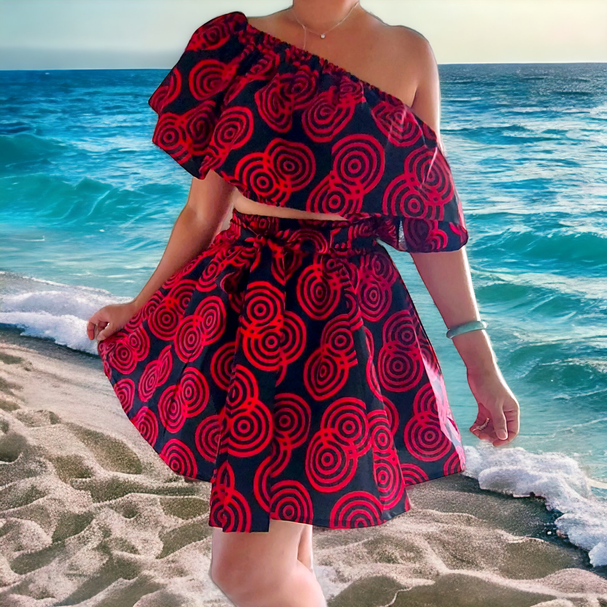 Mini Skirt & Tube Crop Top Set-Red IB777