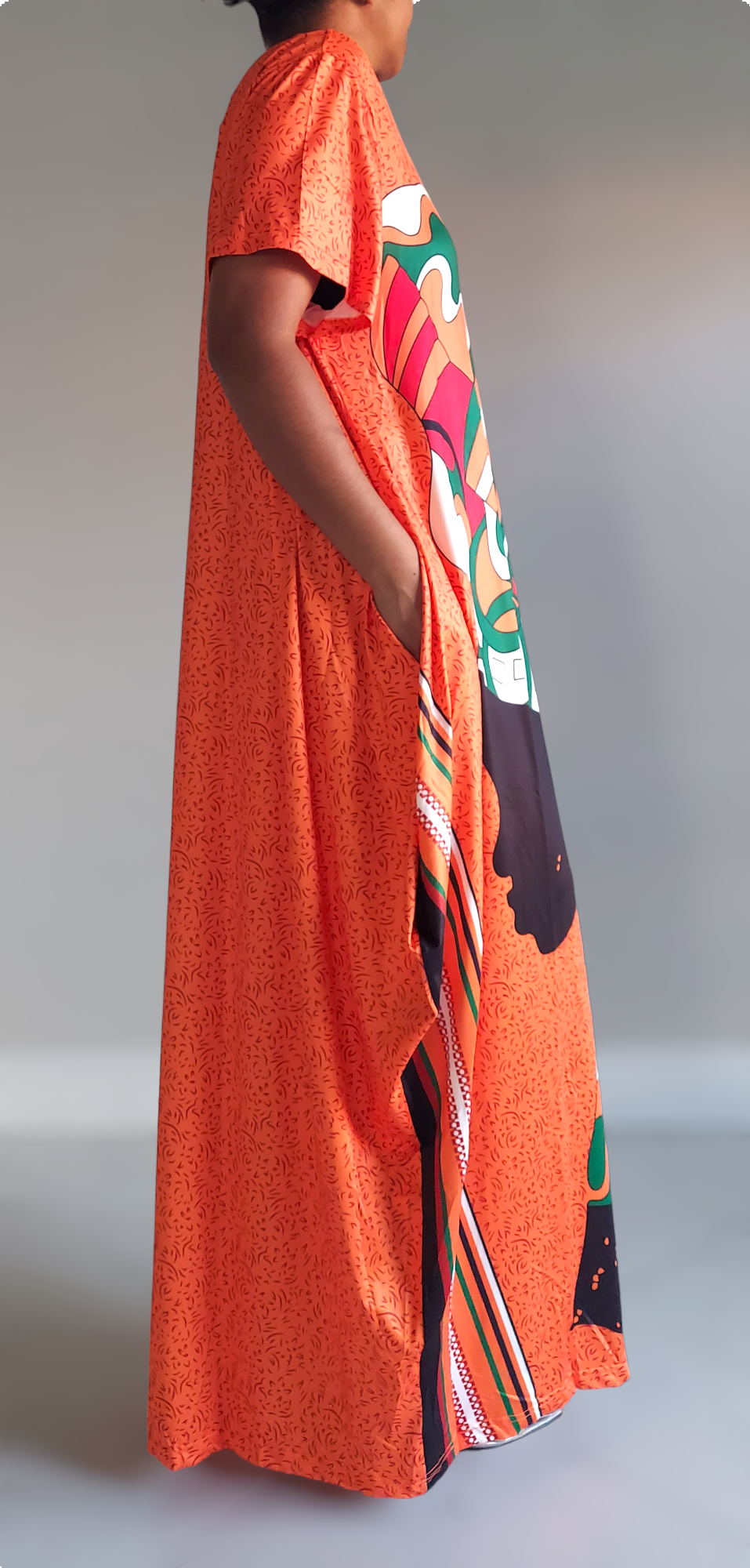 2341 Women Afro Print Bubble Dress- Orange