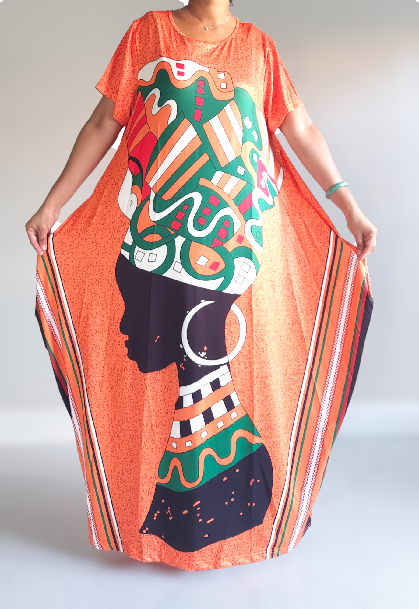 2341 Women Afro Print Bubble Dress- Orange