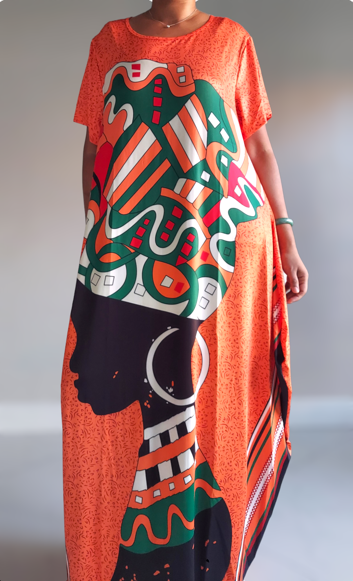 2341 Women Afro Print Bubble Dress- Orange