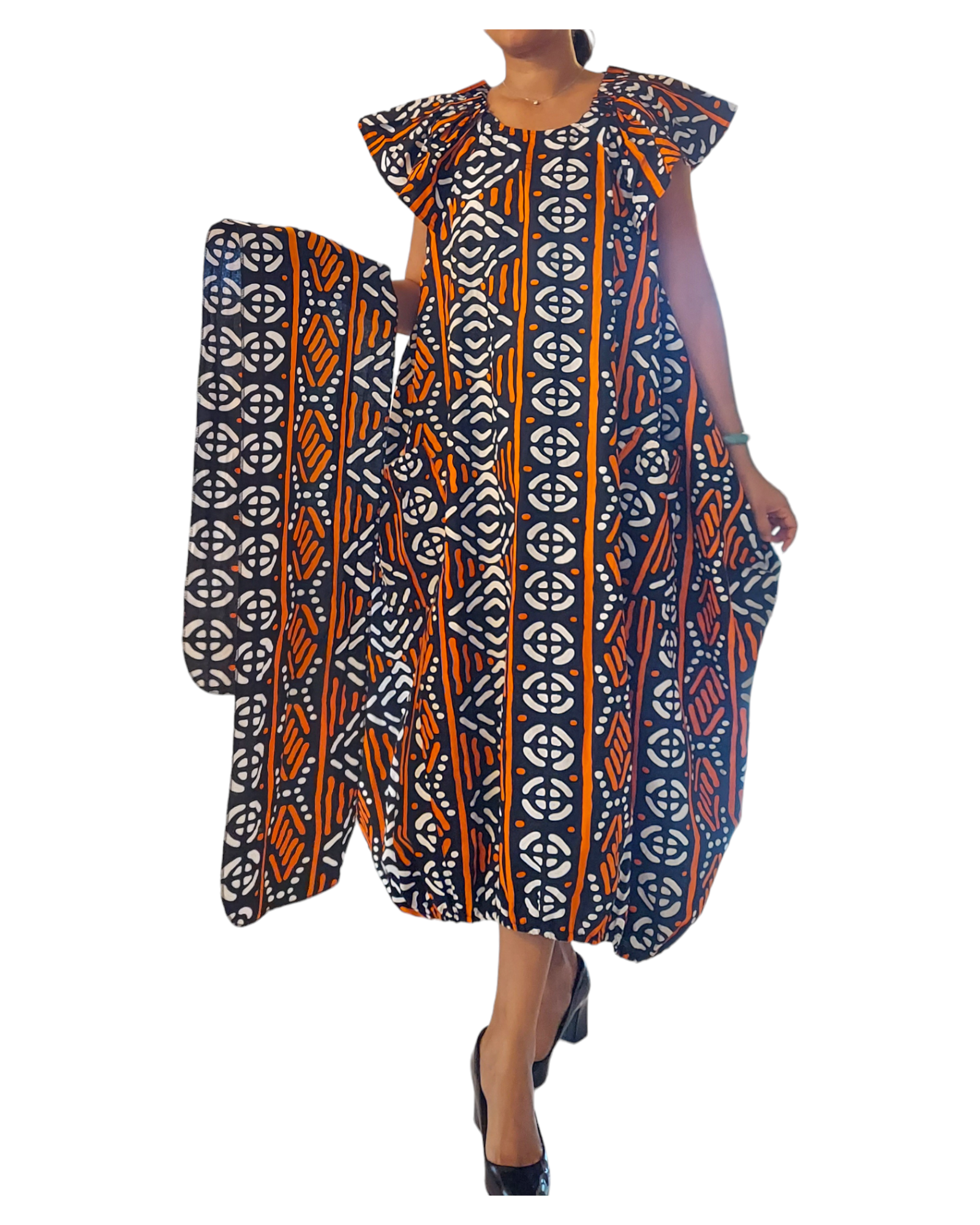 7745- Printed Ballon Dress