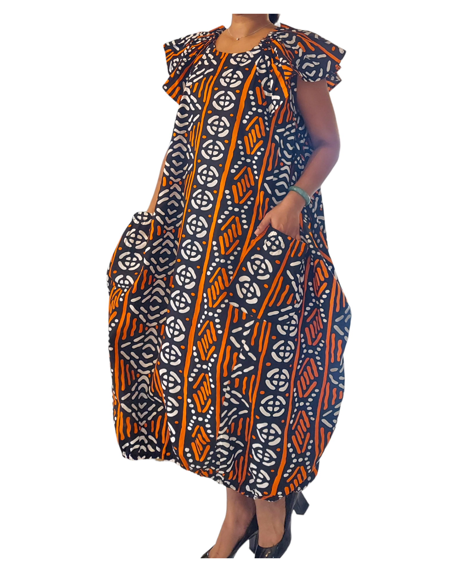 7745- Printed Ballon Dress