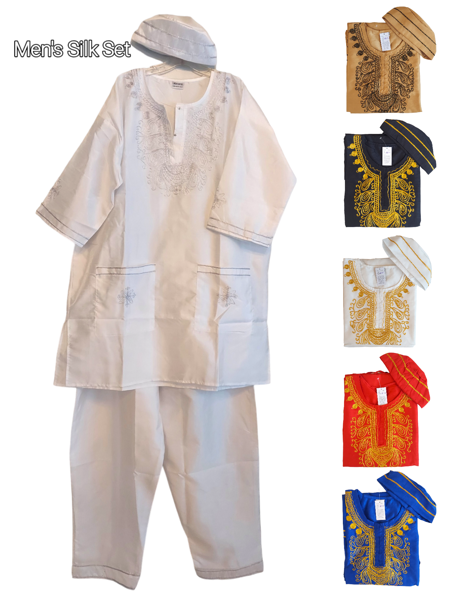 Men's African Attire/ 3Pcs Silk Embroidery Set