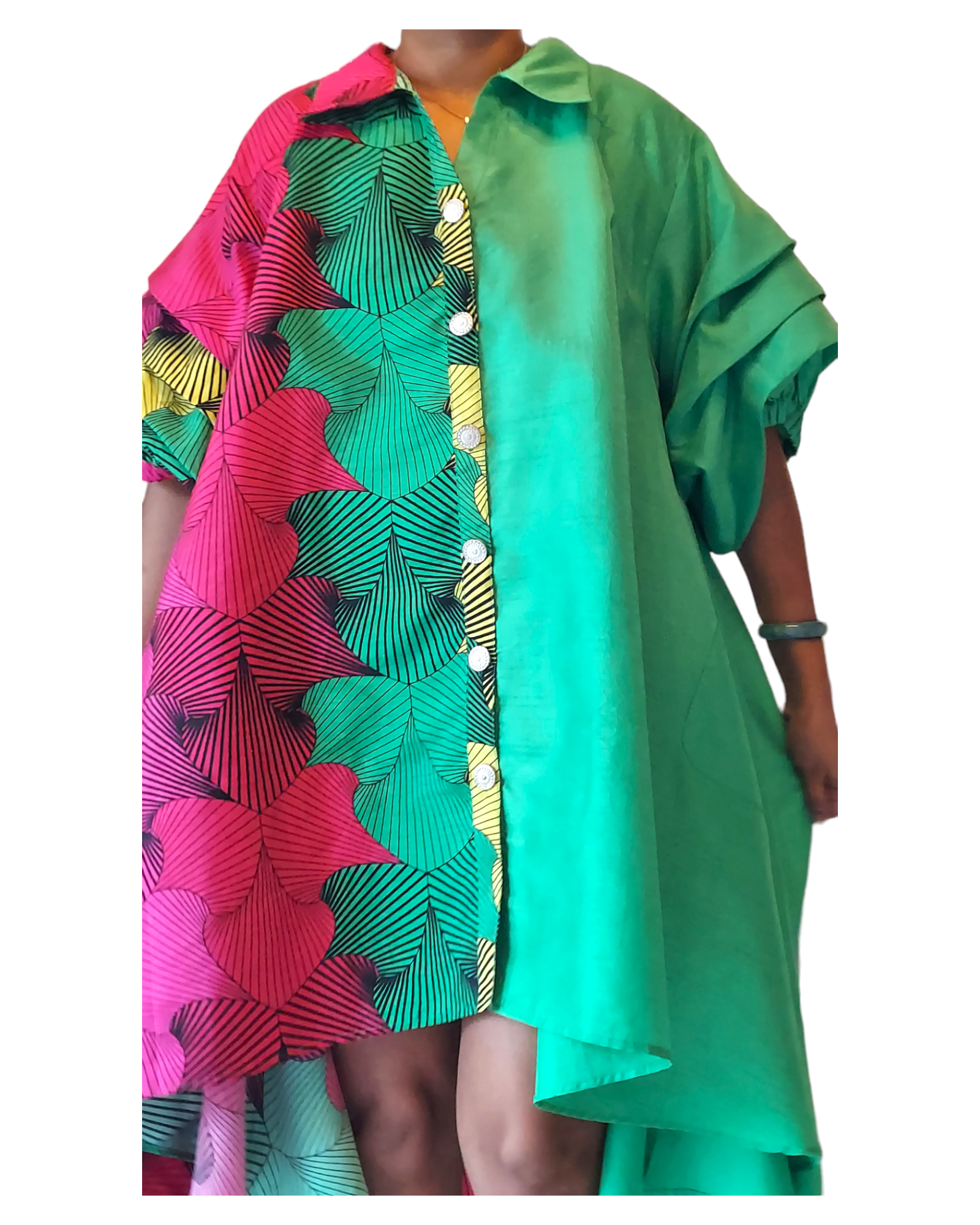 Swing Dress/ Faux Silk/ Ruffle Sleeve - Two Tone 25013