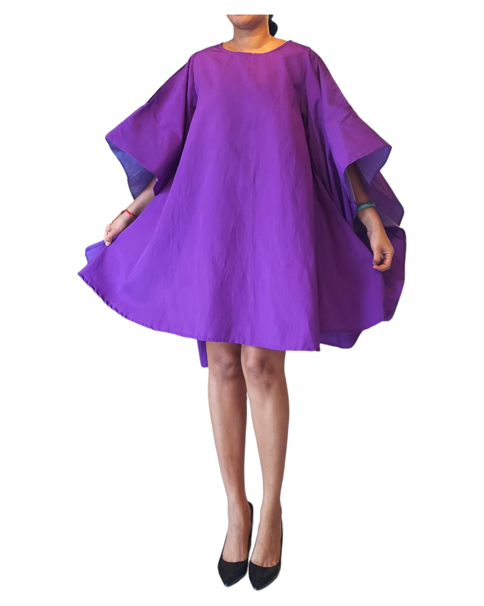 Wing Dress/Faux Silk/Poncho Dress/ Wing Sleeves - 25032 Purple