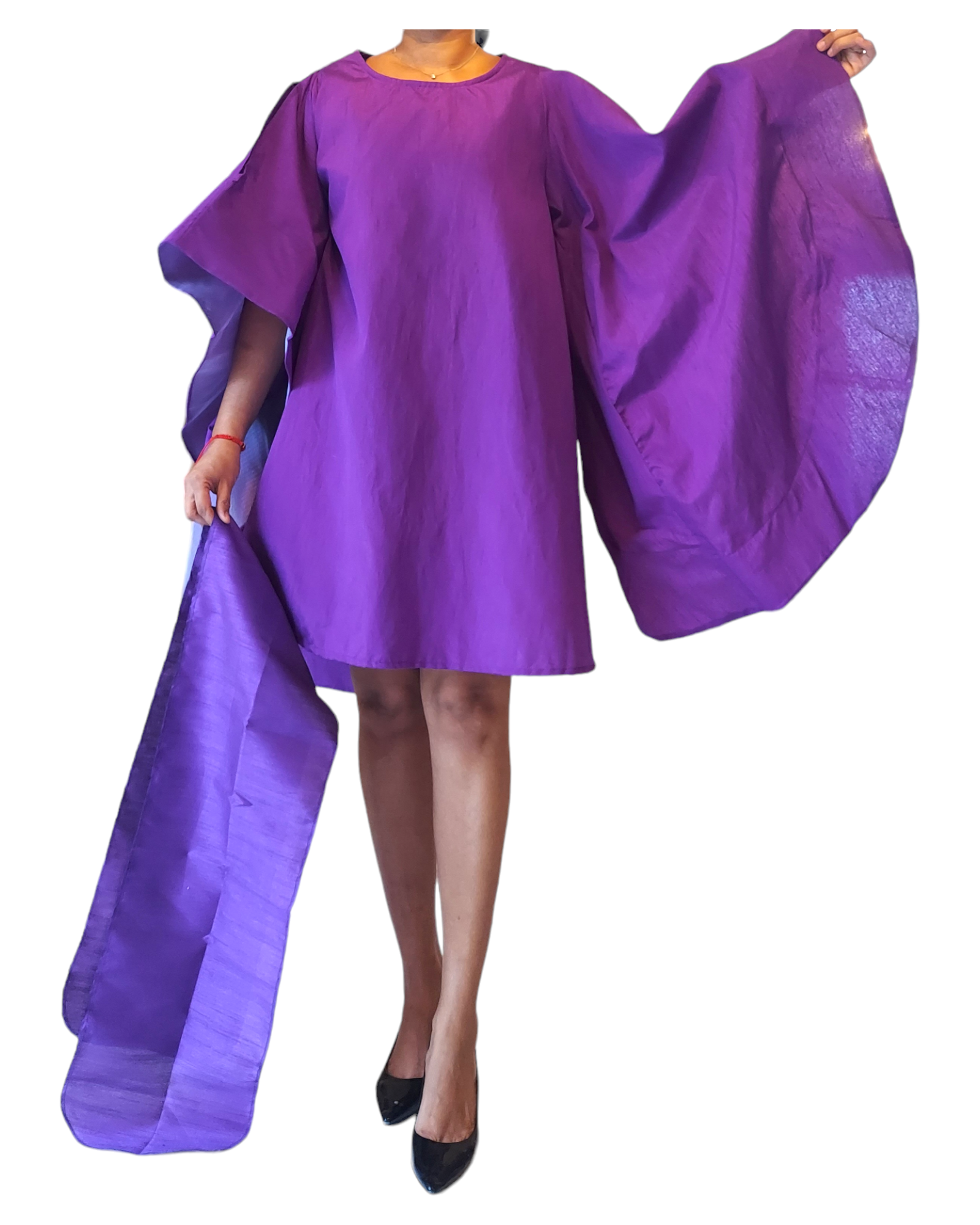 Wing Dress/Faux Silk/Poncho Dress/ Wing Sleeves - 25032 Purple