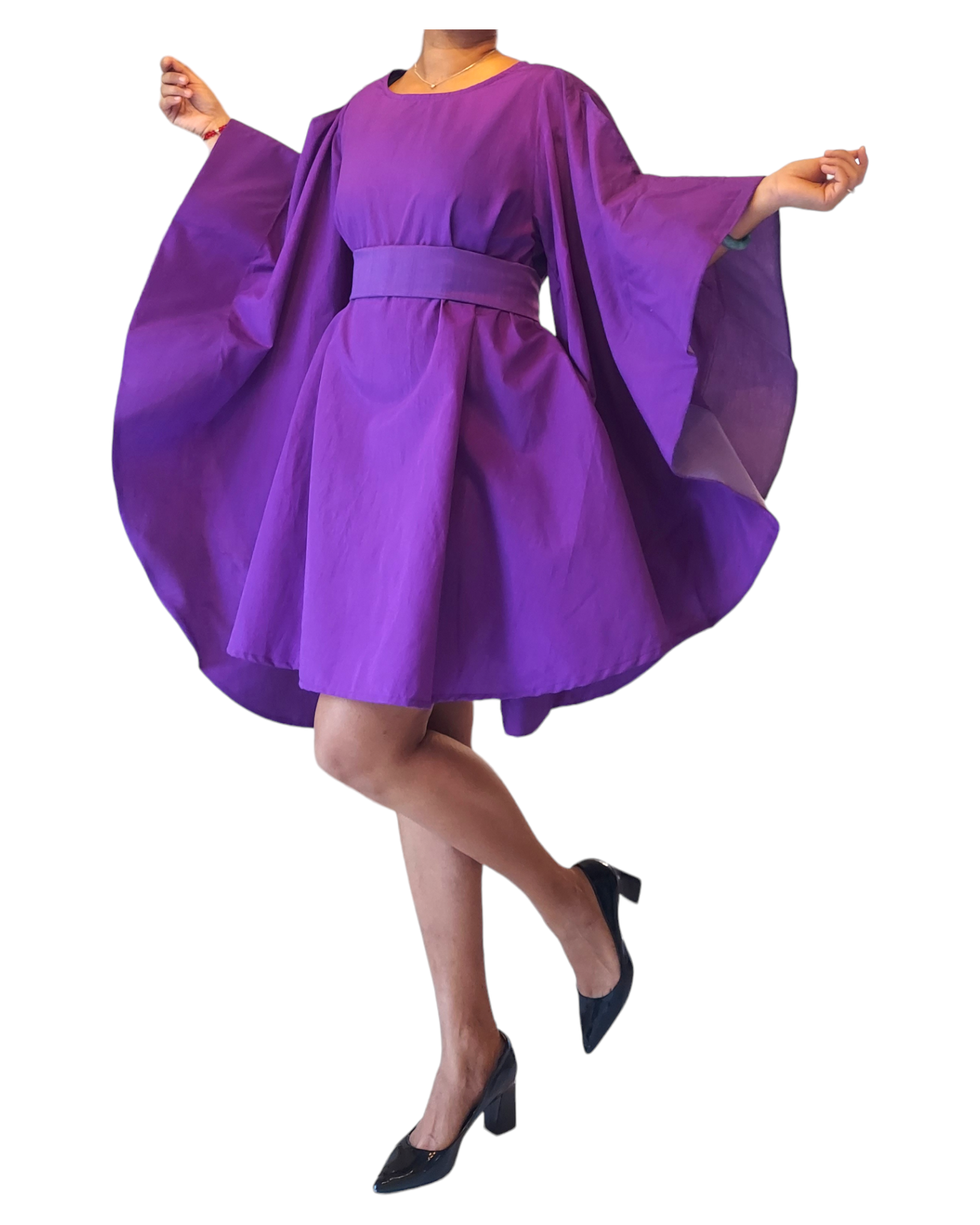 Wing Dress/Faux Silk/Poncho Dress/ Wing Sleeves - 25032 Purple