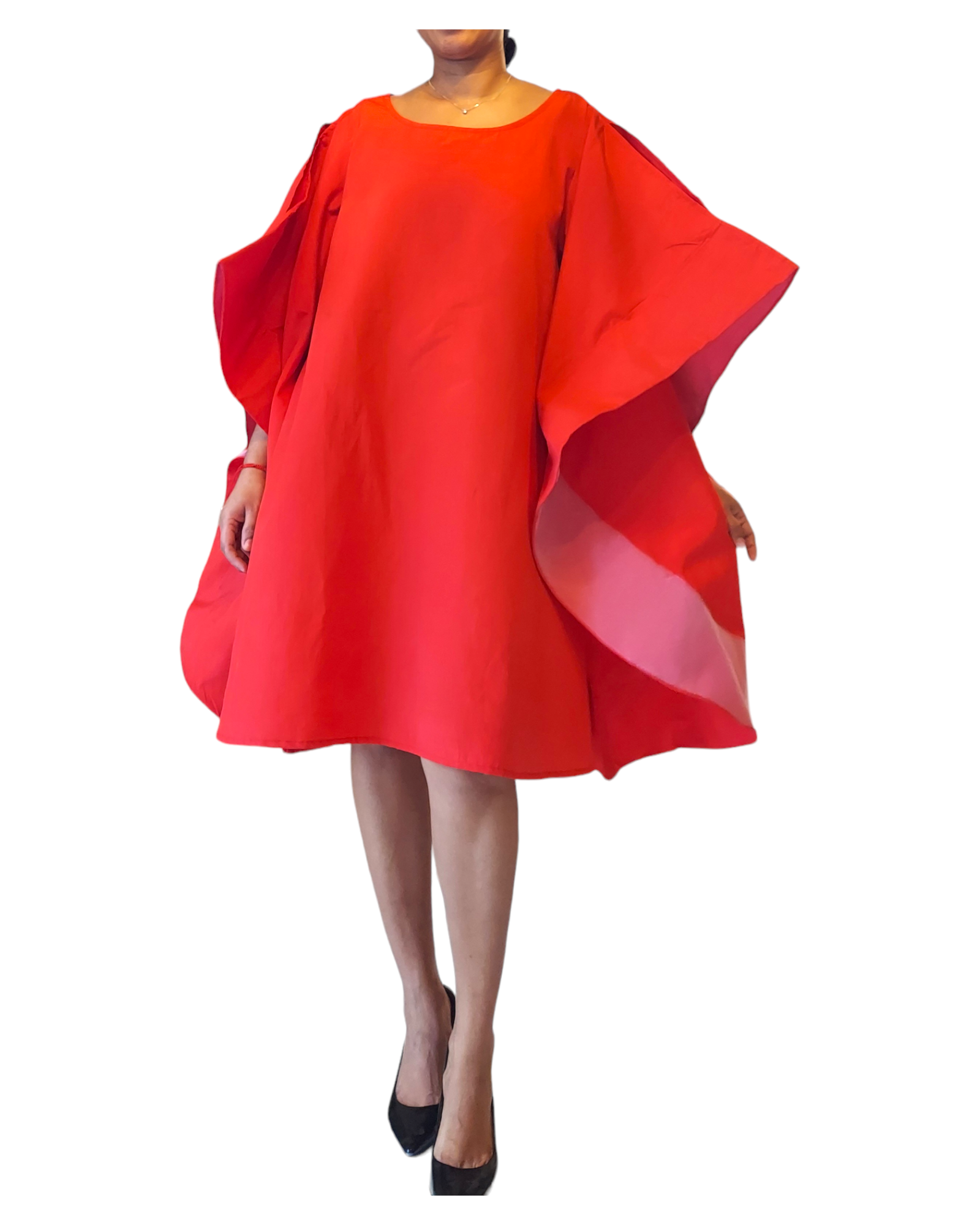 Wing Dress/Faux Silk/Poncho Dress/ Wing Sleeves-25032 Red