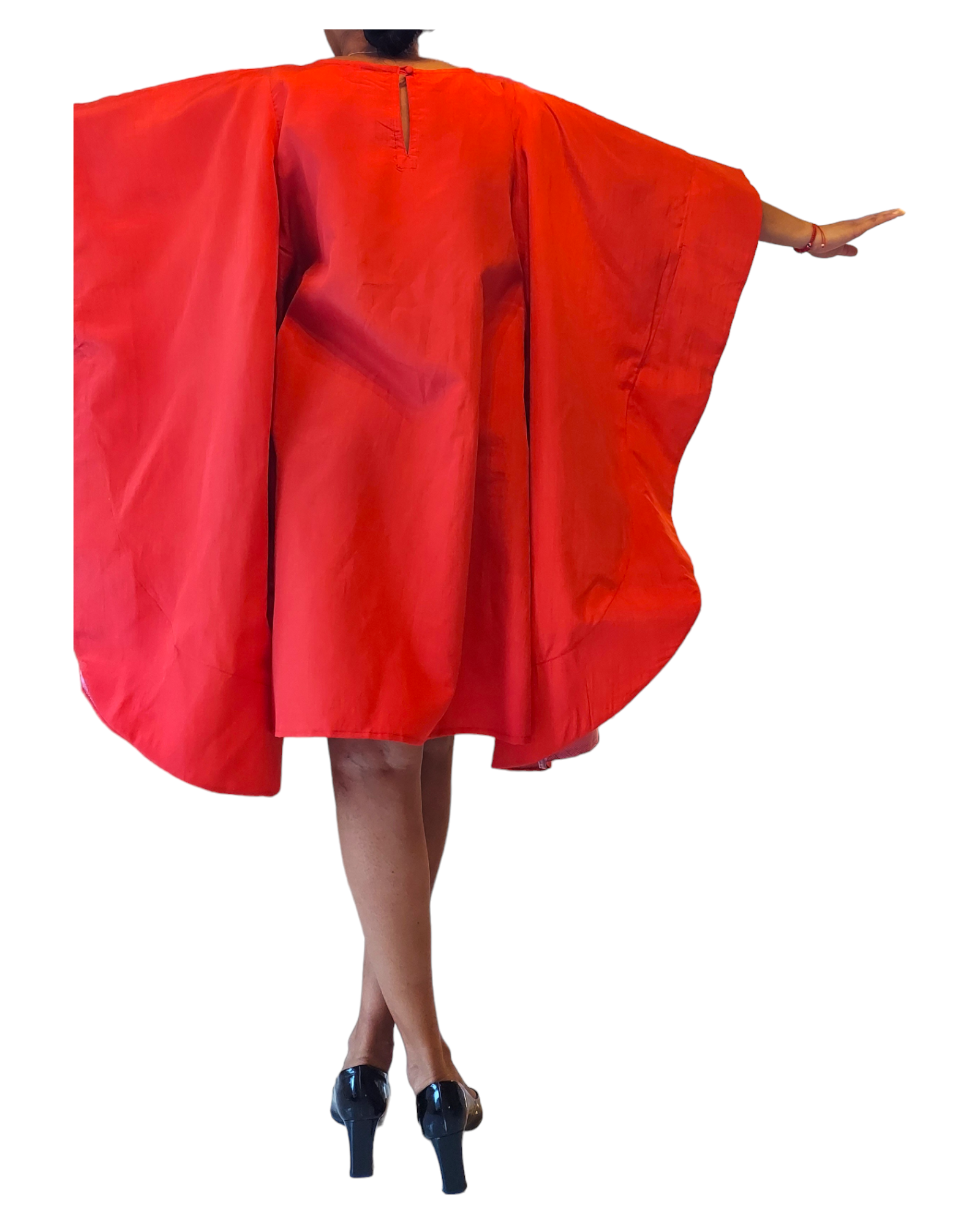 Wing Dress/Faux Silk/Poncho Dress/ Wing Sleeves-25032 Red