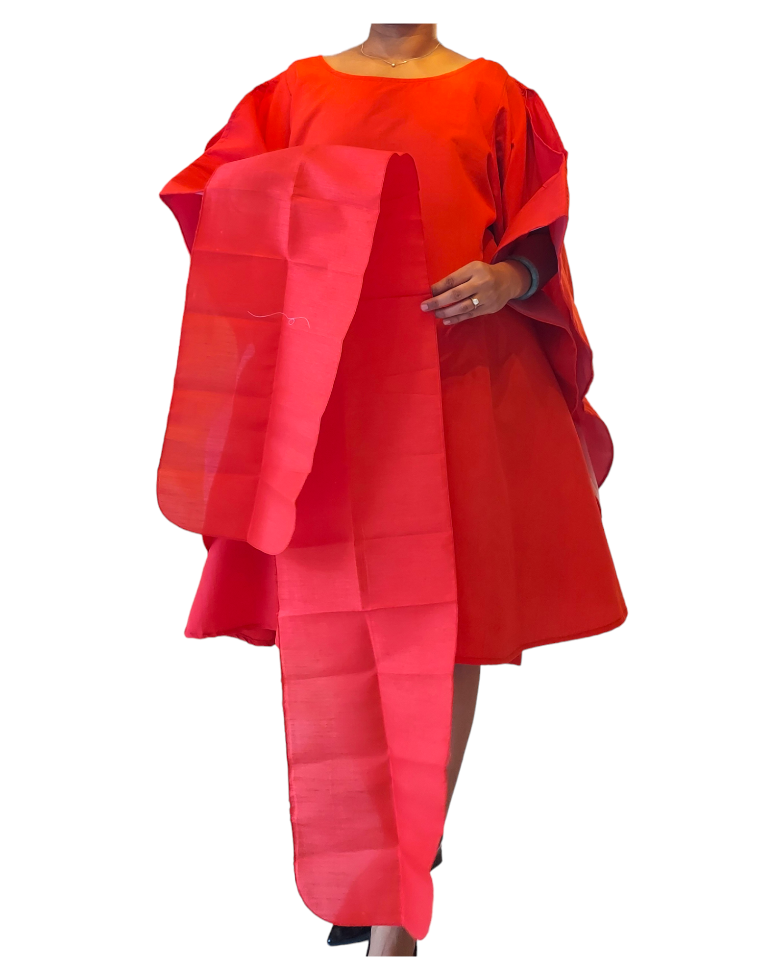 Wing Dress/Faux Silk/Poncho Dress/ Wing Sleeves-25032 Red