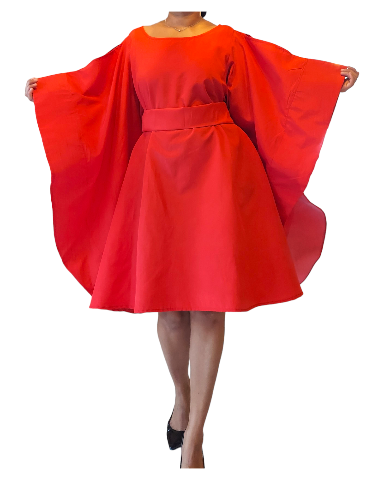 Wing Dress/Faux Silk/Poncho Dress/ Wing Sleeves-25032 Red