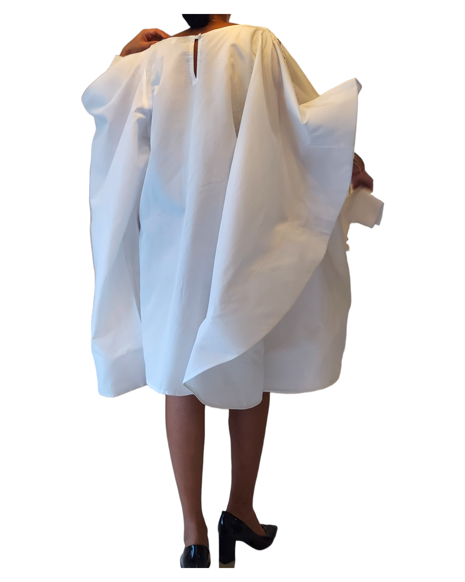 Wing Dress/Faux Silk/Poncho Dress/ Wing Sleeves-25032 White