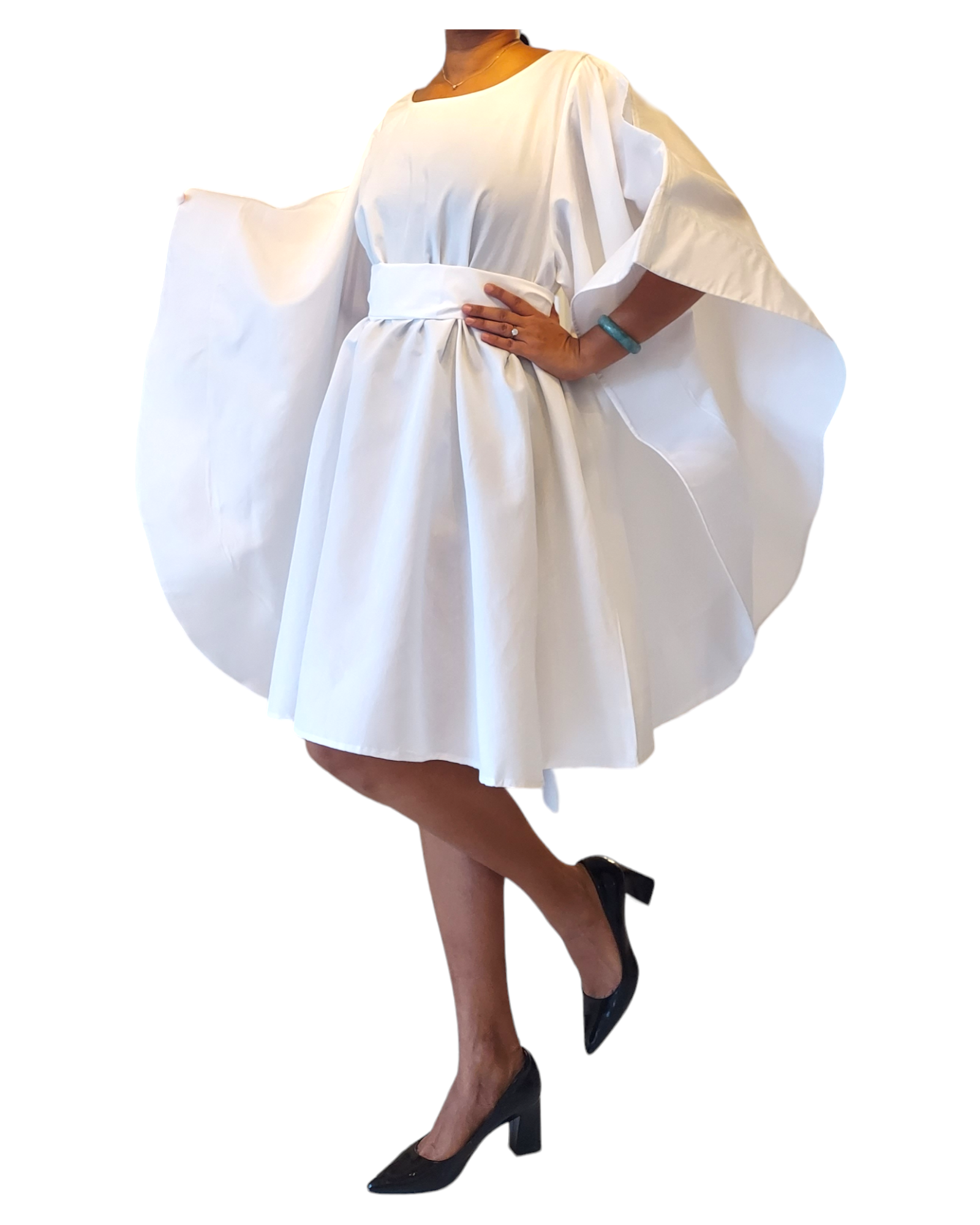 Wing Dress/Faux Silk/Poncho Dress/ Wing Sleeves-25032 White