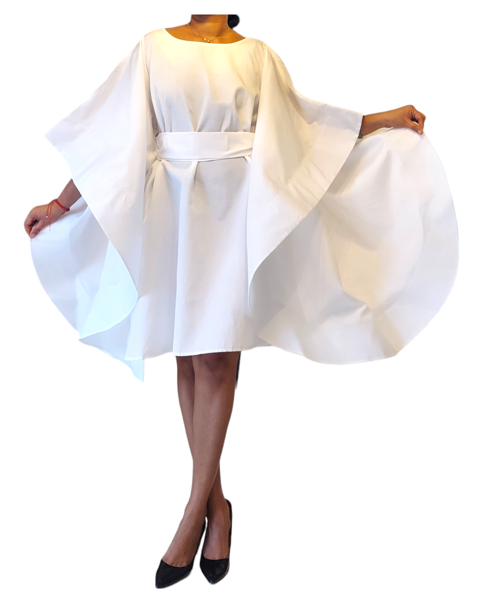 Wing Dress/Faux Silk/Poncho Dress/ Wing Sleeves-25032 White
