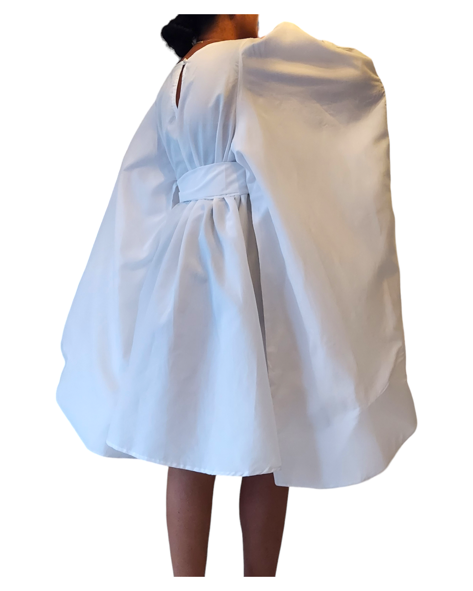 Wing Dress/Faux Silk/Poncho Dress/ Wing Sleeves-25032 White