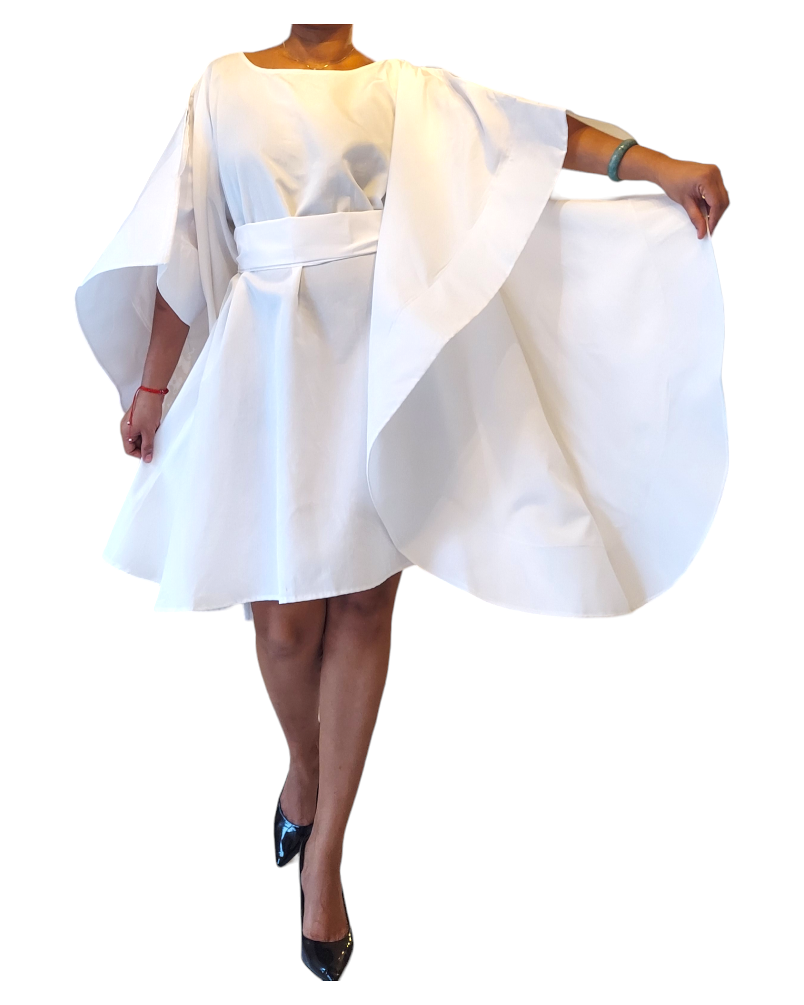 Wing Dress/Faux Silk/Poncho Dress/ Wing Sleeves-25032 White