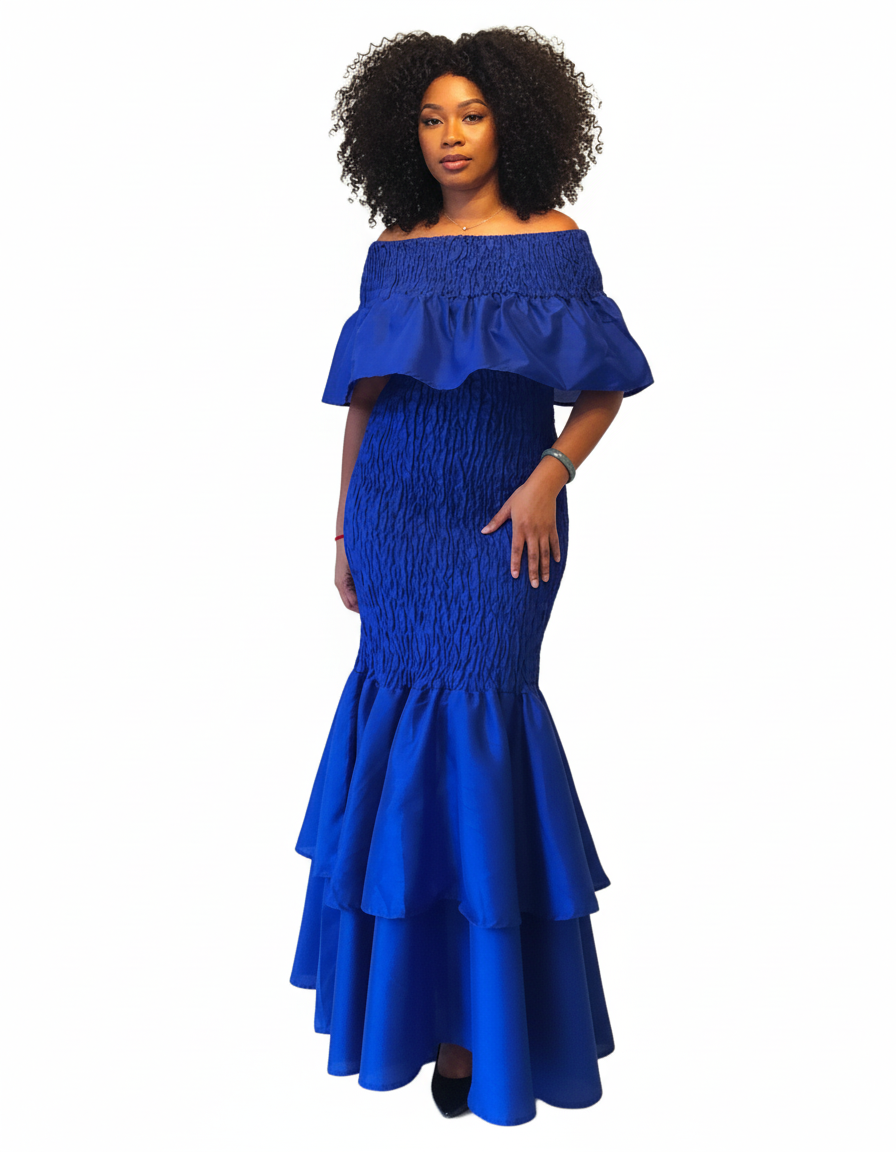2289 Faux Silk Smock Mermaid Dress - Royal Blue