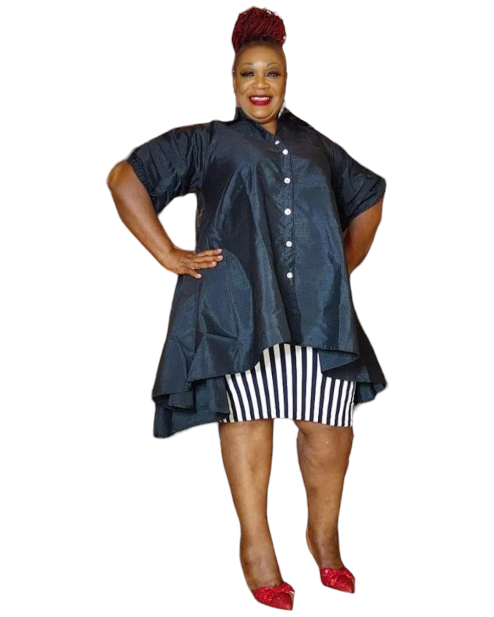 Swing Dress/ Faux Silk/ Ruffle Sleeve - 25013 Black