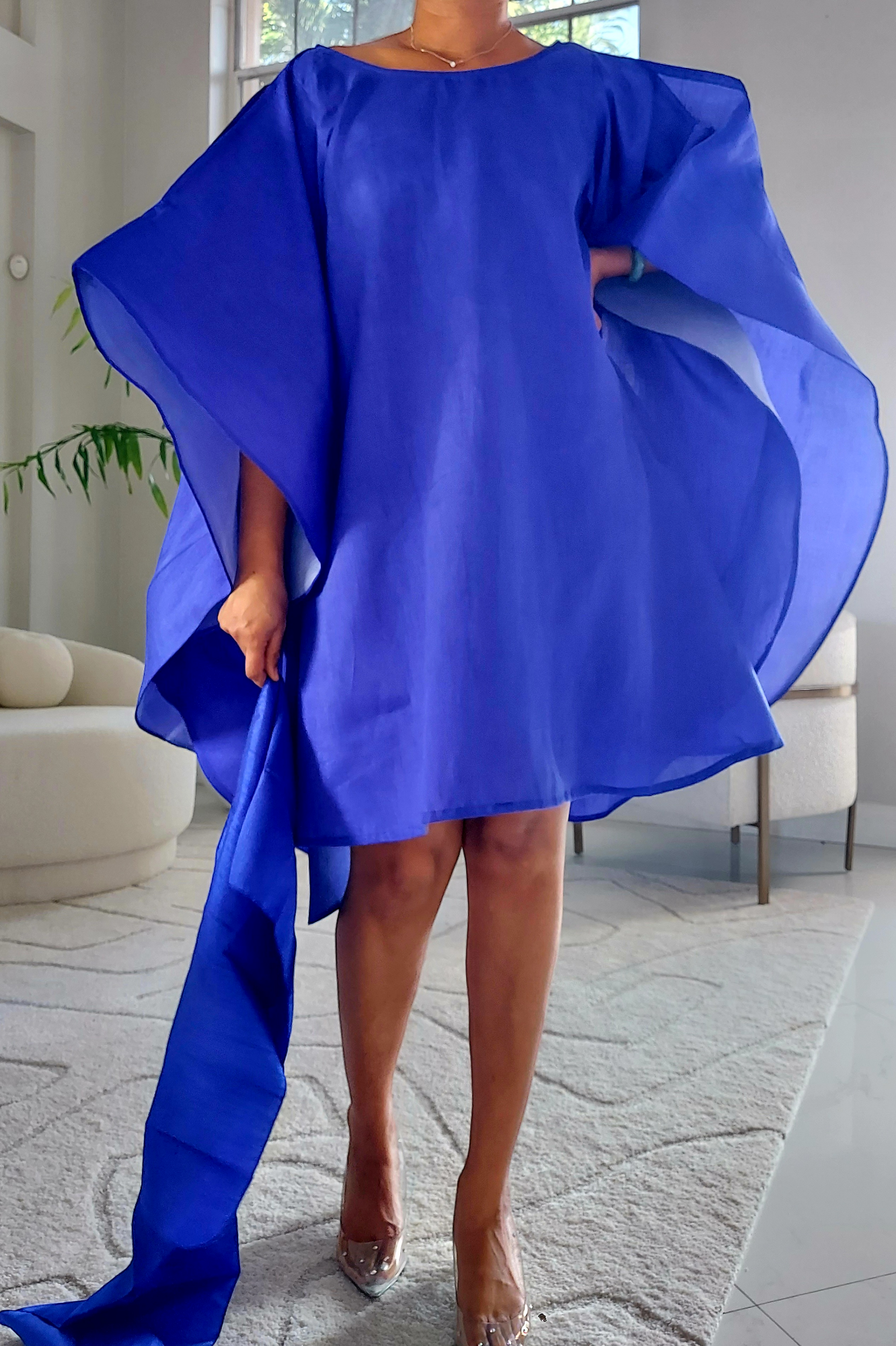 Wing Dress/Faux Silk/ Poncho Dress/ Wing Sleeves-25032 Royal Blue