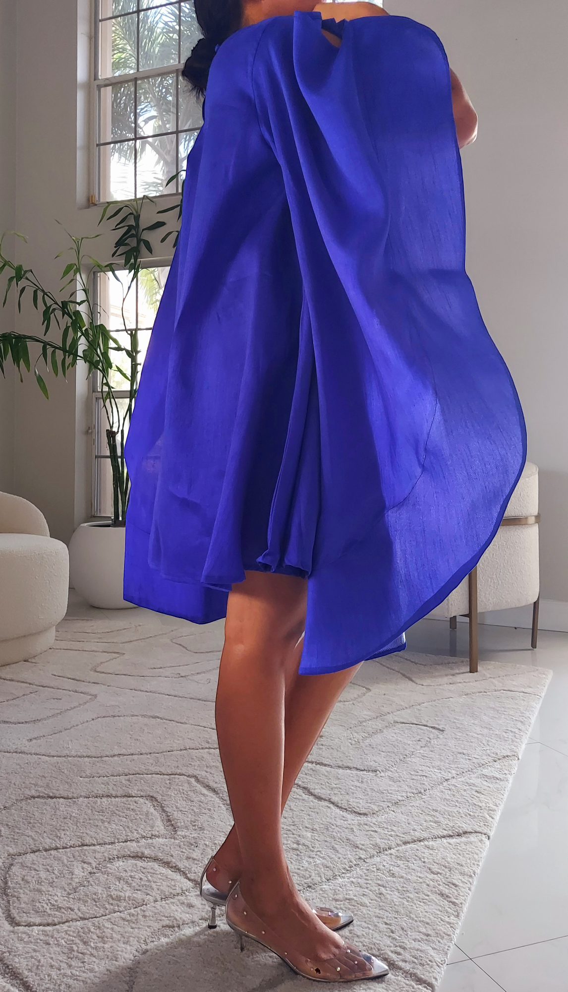 Wing Dress/Faux Silk/ Poncho Dress/ Wing Sleeves-25032 Royal Blue