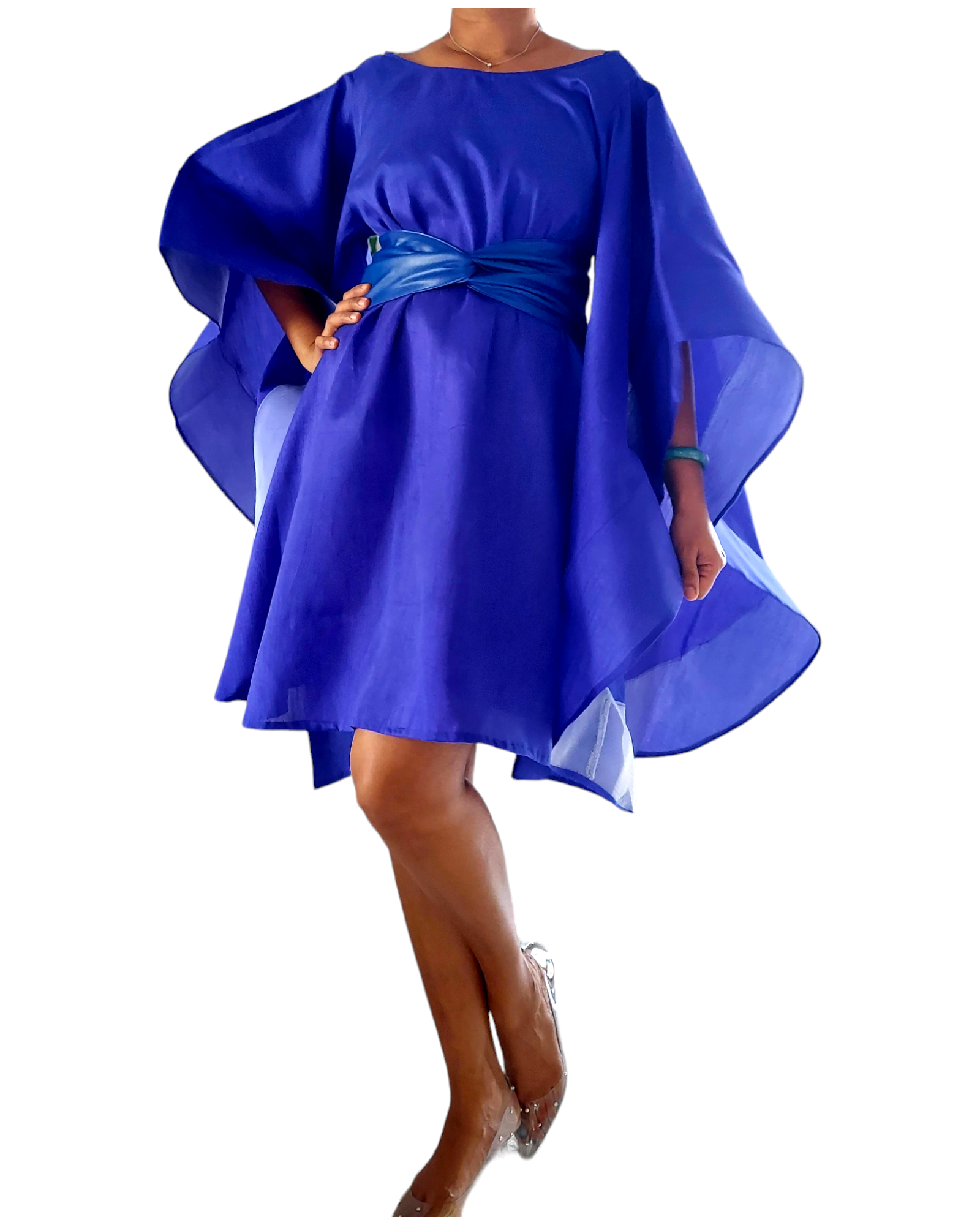 Wing Dress/Faux Silk/ Poncho Dress/ Wing Sleeves-25032 Royal Blue
