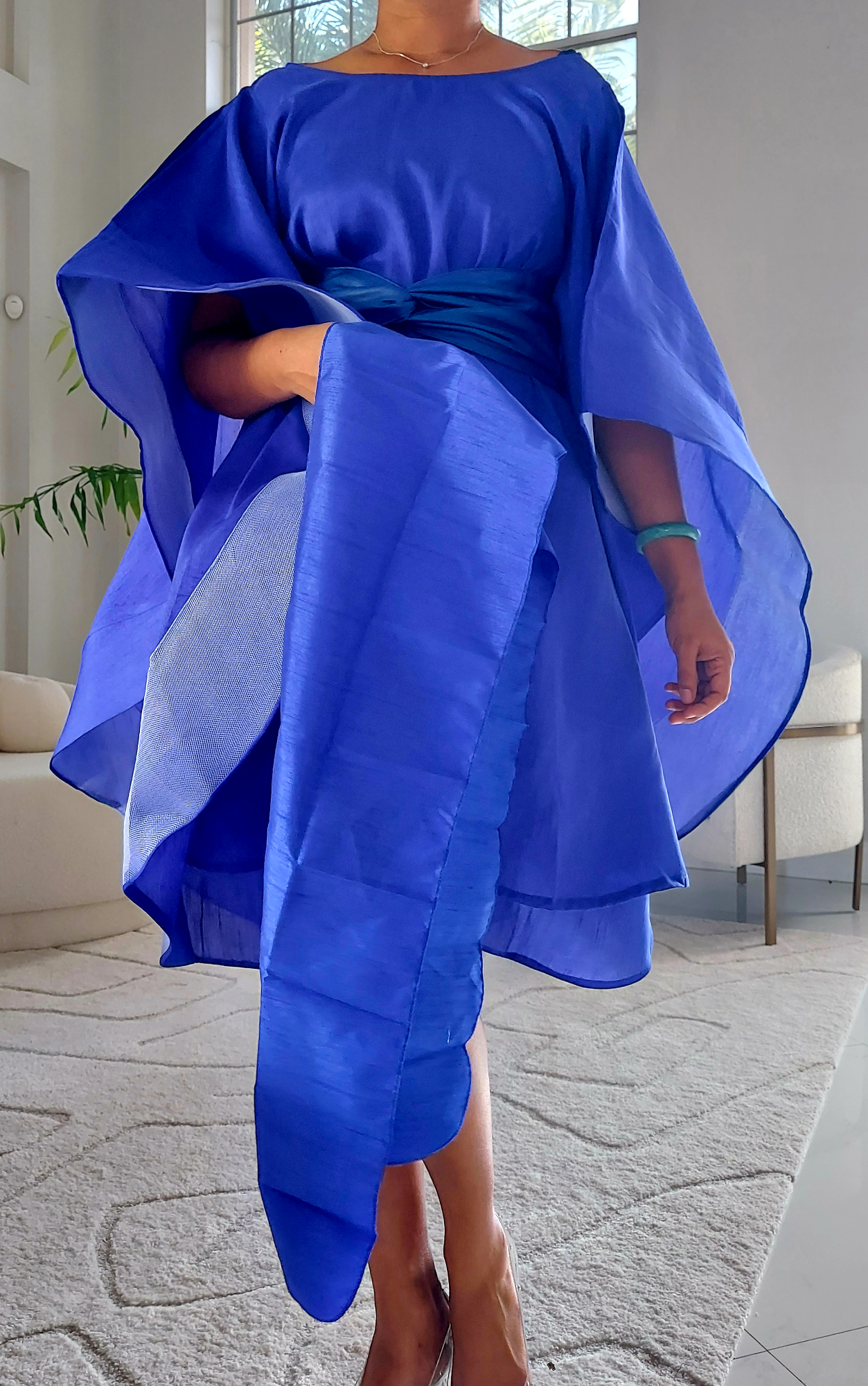 Wing Dress/Faux Silk/ Poncho Dress/ Wing Sleeves-25032 Royal Blue