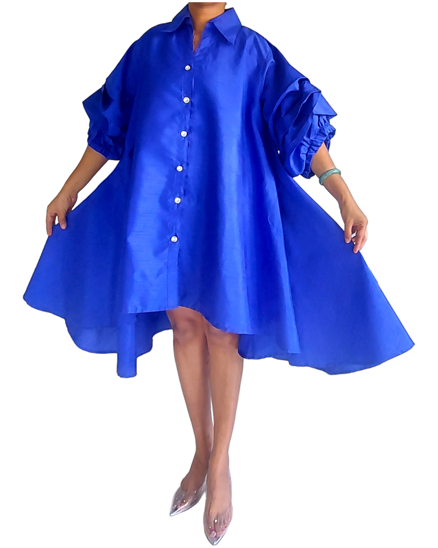 Swing Dress/Faux Silk/ Ruffle Sleeve