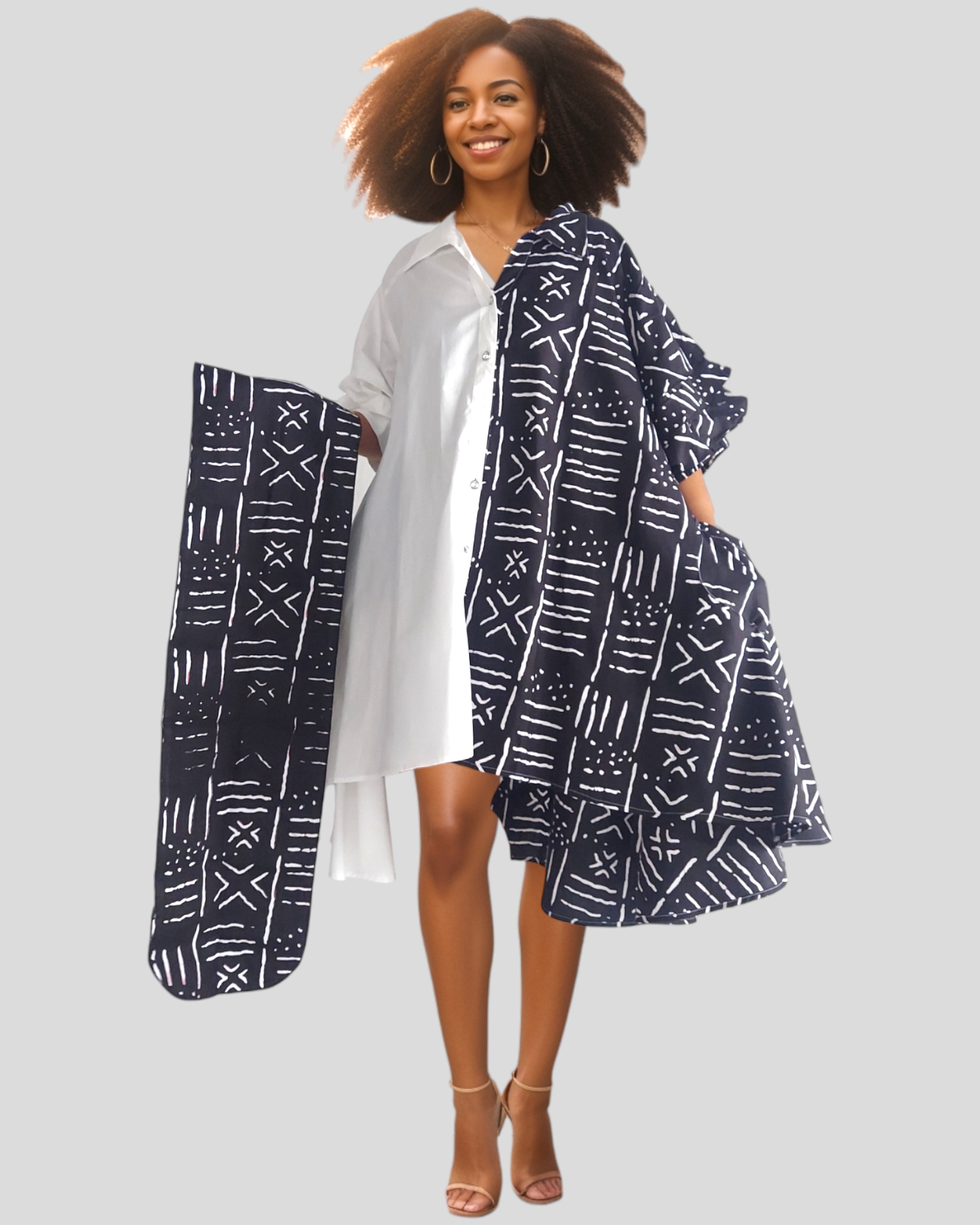 Swing Dress/ Cotton Two Tone 25013