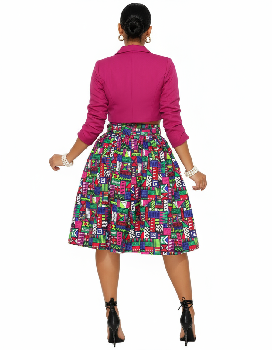 7012- Woman Mid Length Cotton skirt- 574Pink/Green