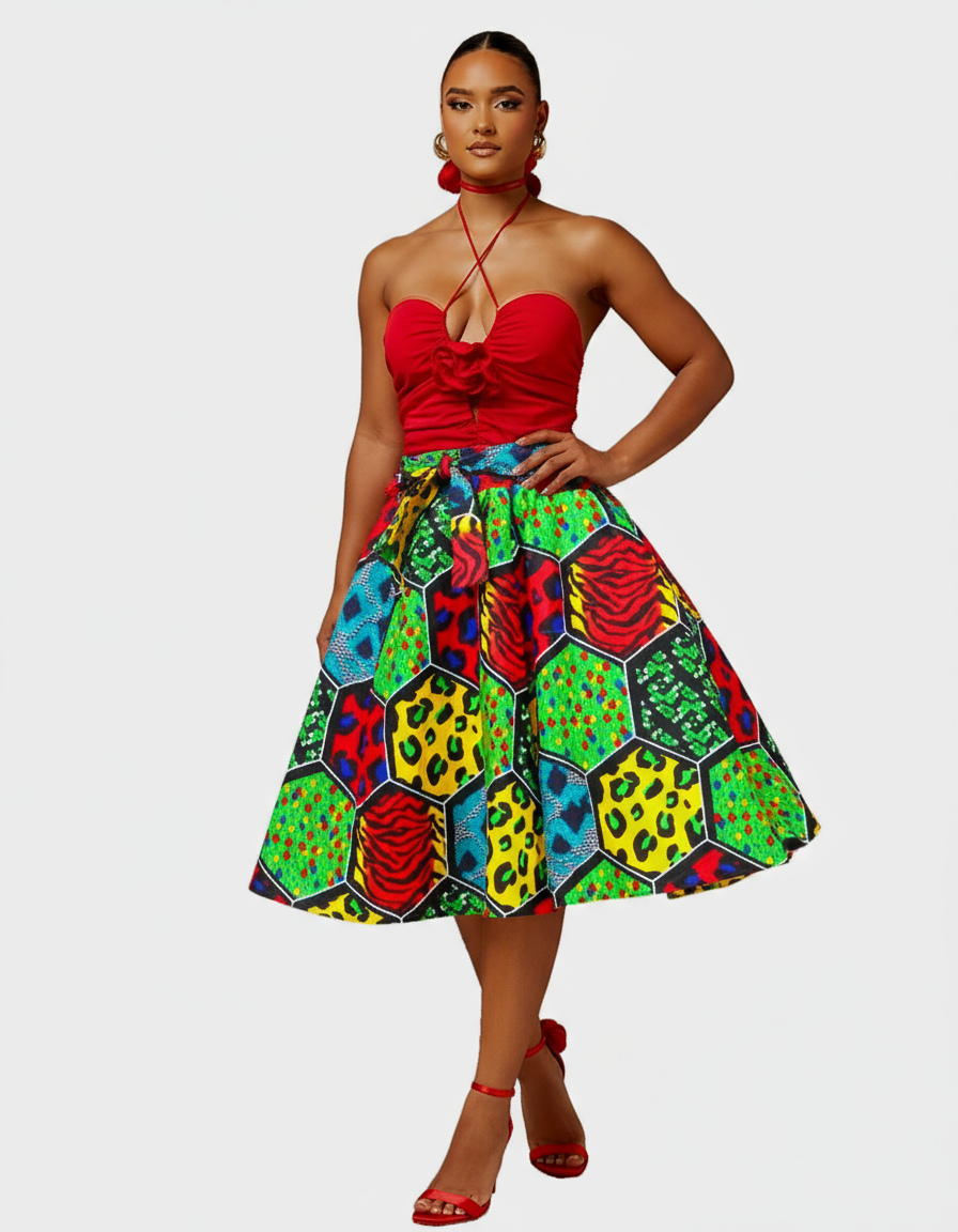 Woman Mid Length Flared skirt -7012