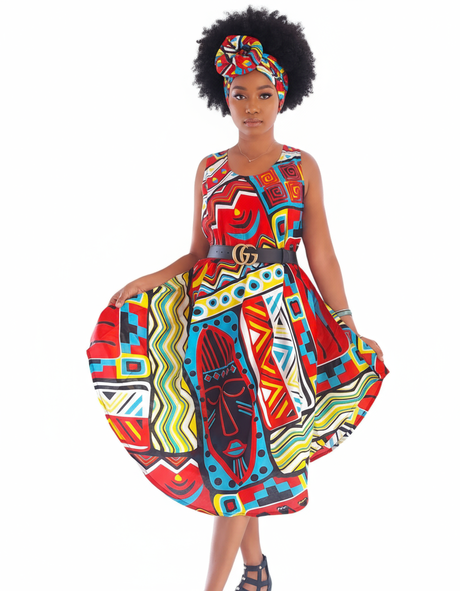 Umbrella Dress/ Beach Dress/ Tribal Print- 1691