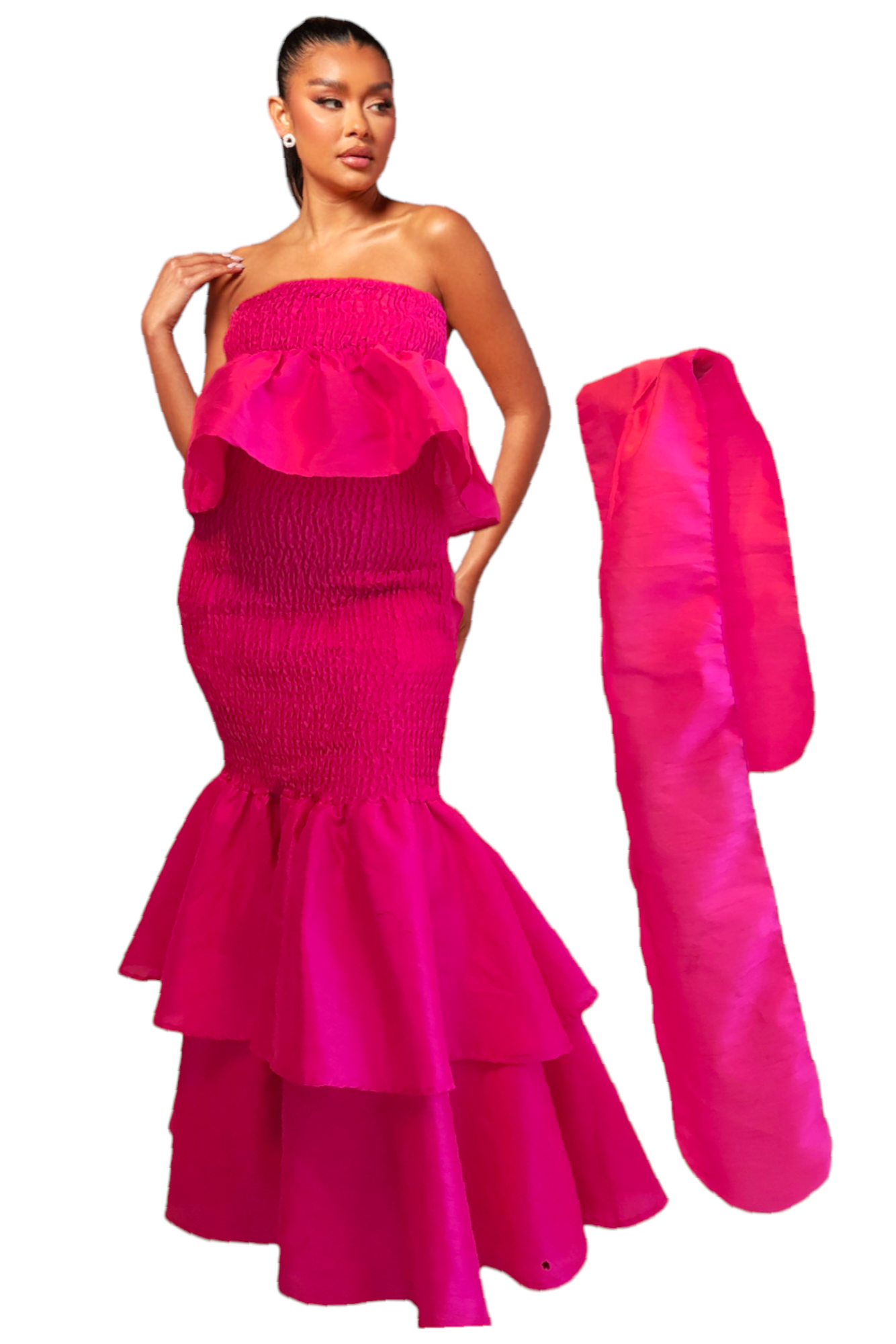 2289 Faux Silk Smock Mermaid Dress - Fuchsia