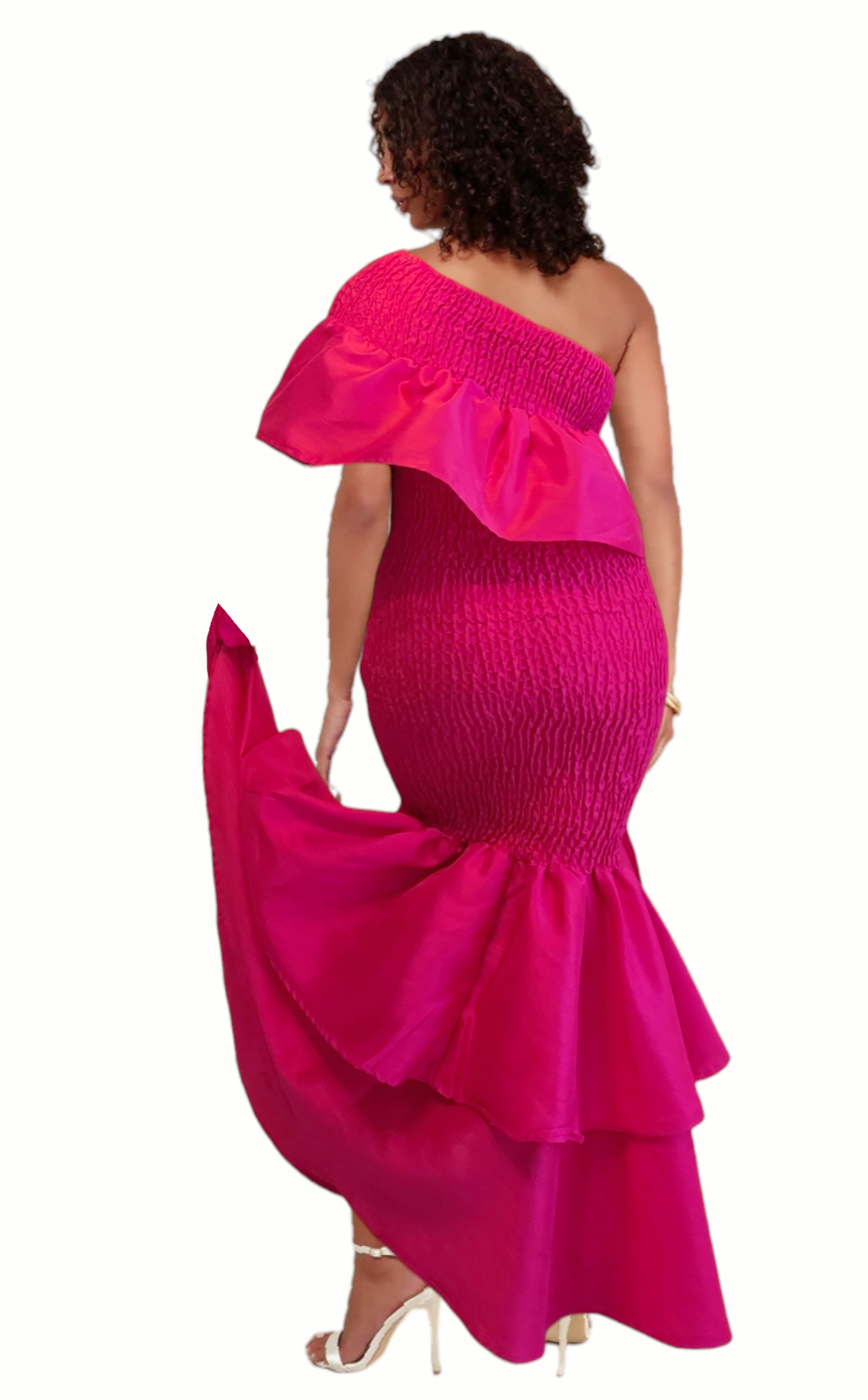 2289 Faux Silk Smock Mermaid Dress - Fuchsia
