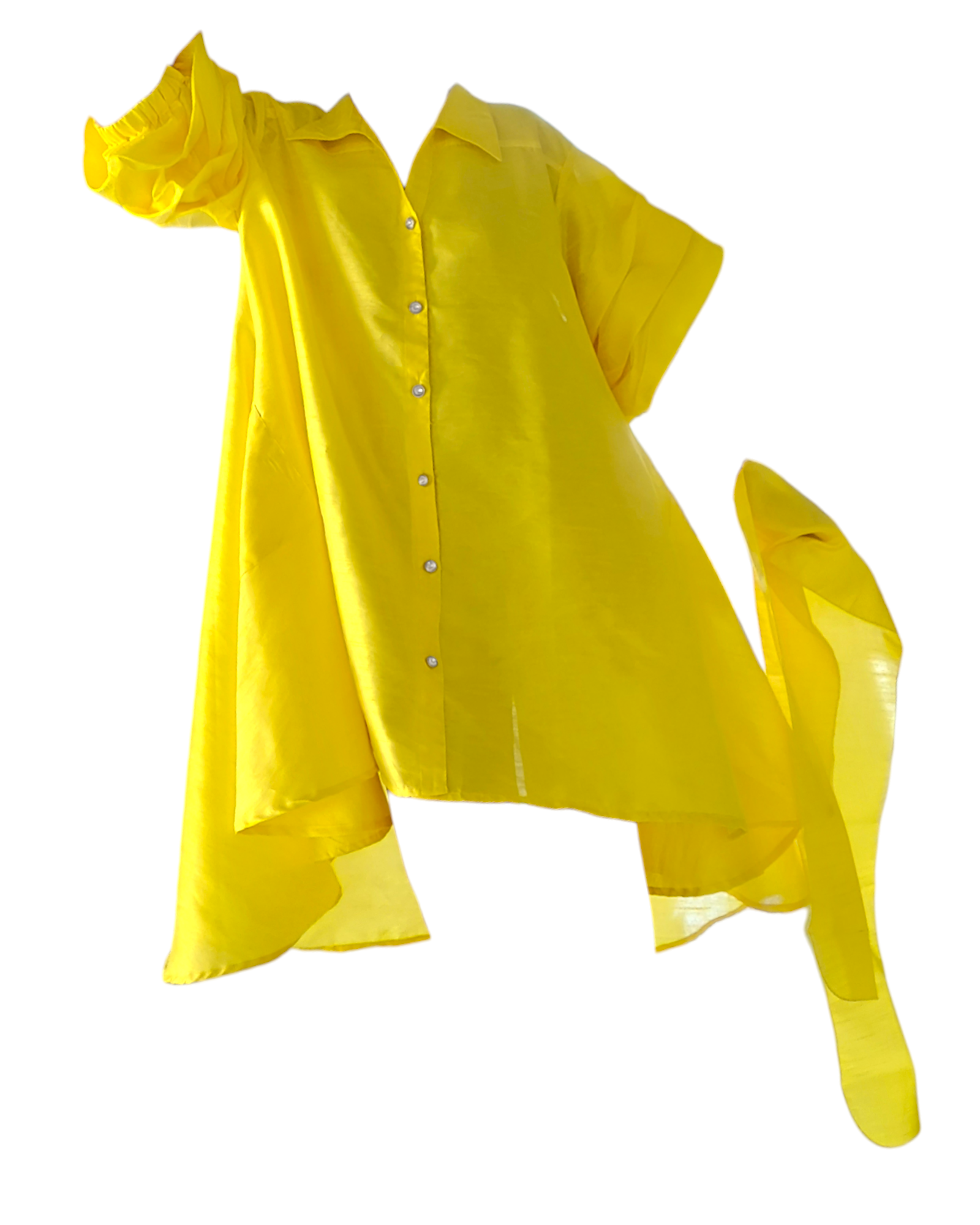 Swing Dress/ Faux Silk/ Ruffle Sleeve - Yellow 25013