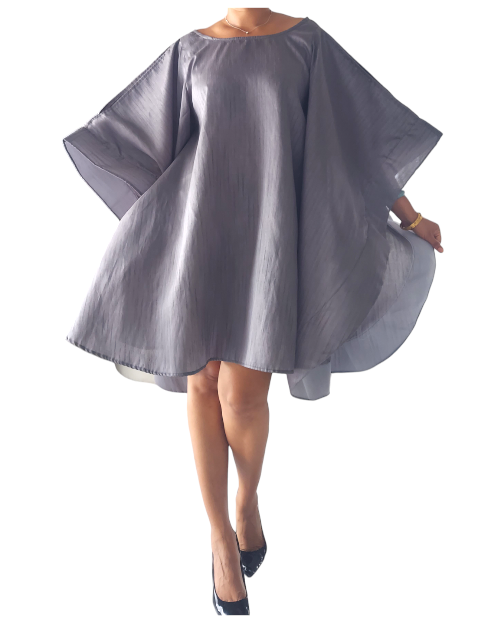 Wing Dress/Faux Silk/Poncho Dress/ Wing Sleeves- 25032 Grey