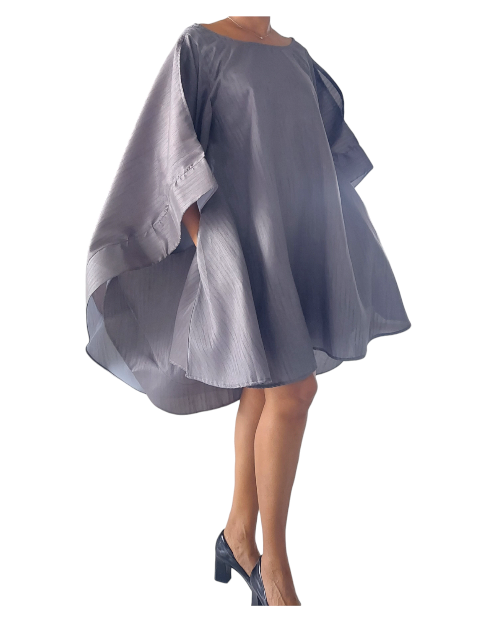 Wing Dress/Faux Silk/Poncho Dress/ Wing Sleeves- 25032 Grey