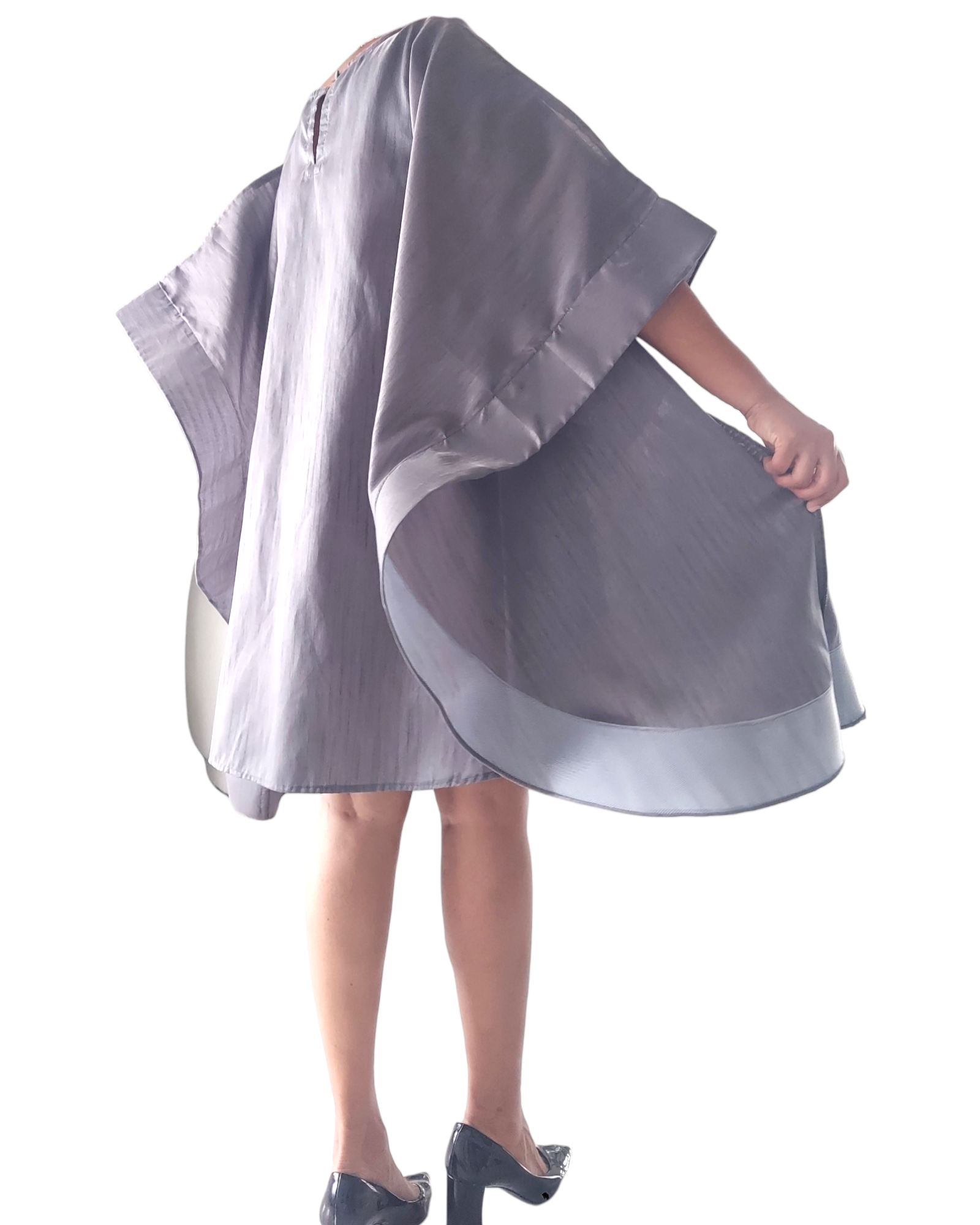 Wing Dress/Faux Silk/Poncho Dress/ Wing Sleeves- 25032 Grey