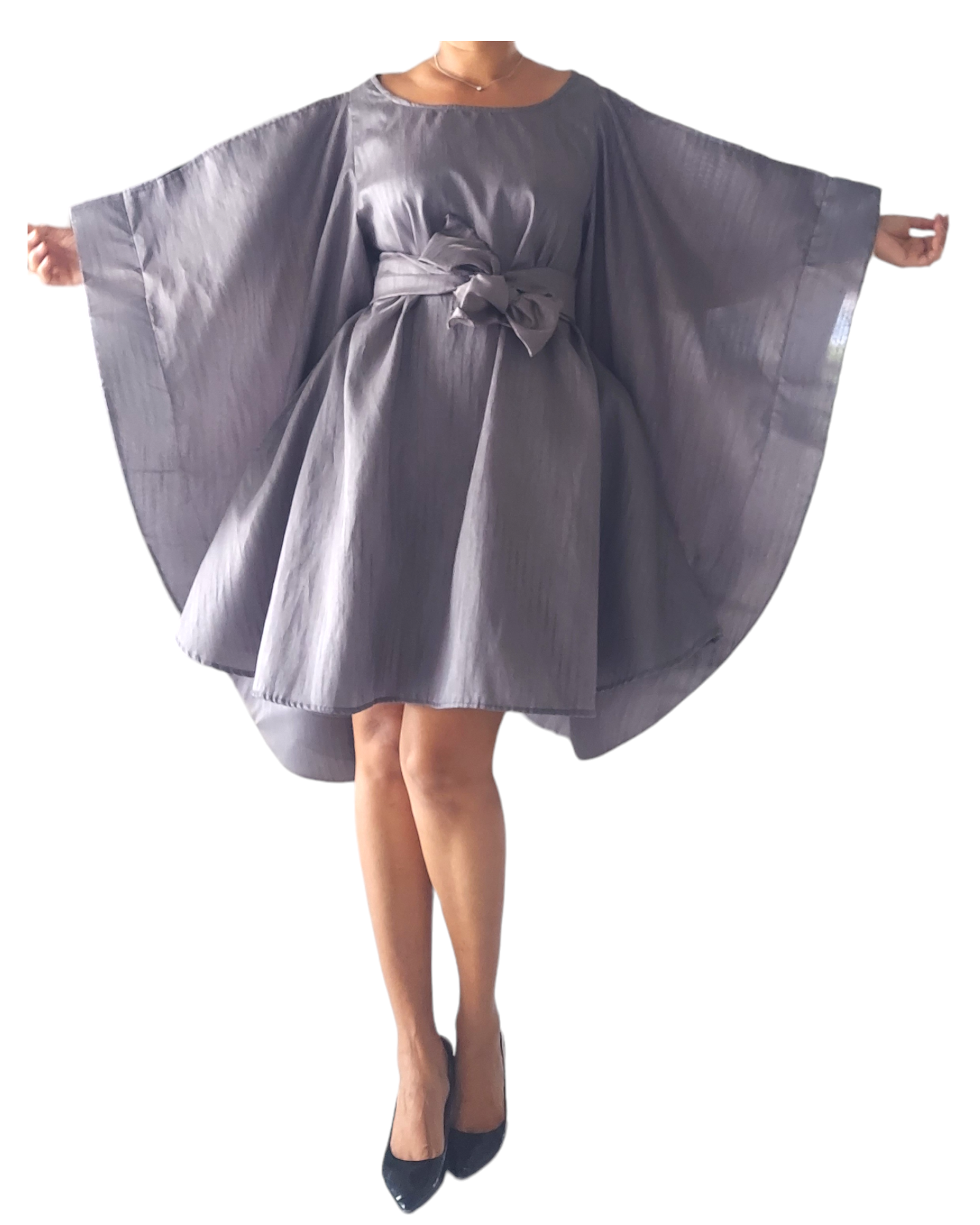 Wing Dress/Faux Silk/Poncho Dress/ Wing Sleeves- 25032 Grey