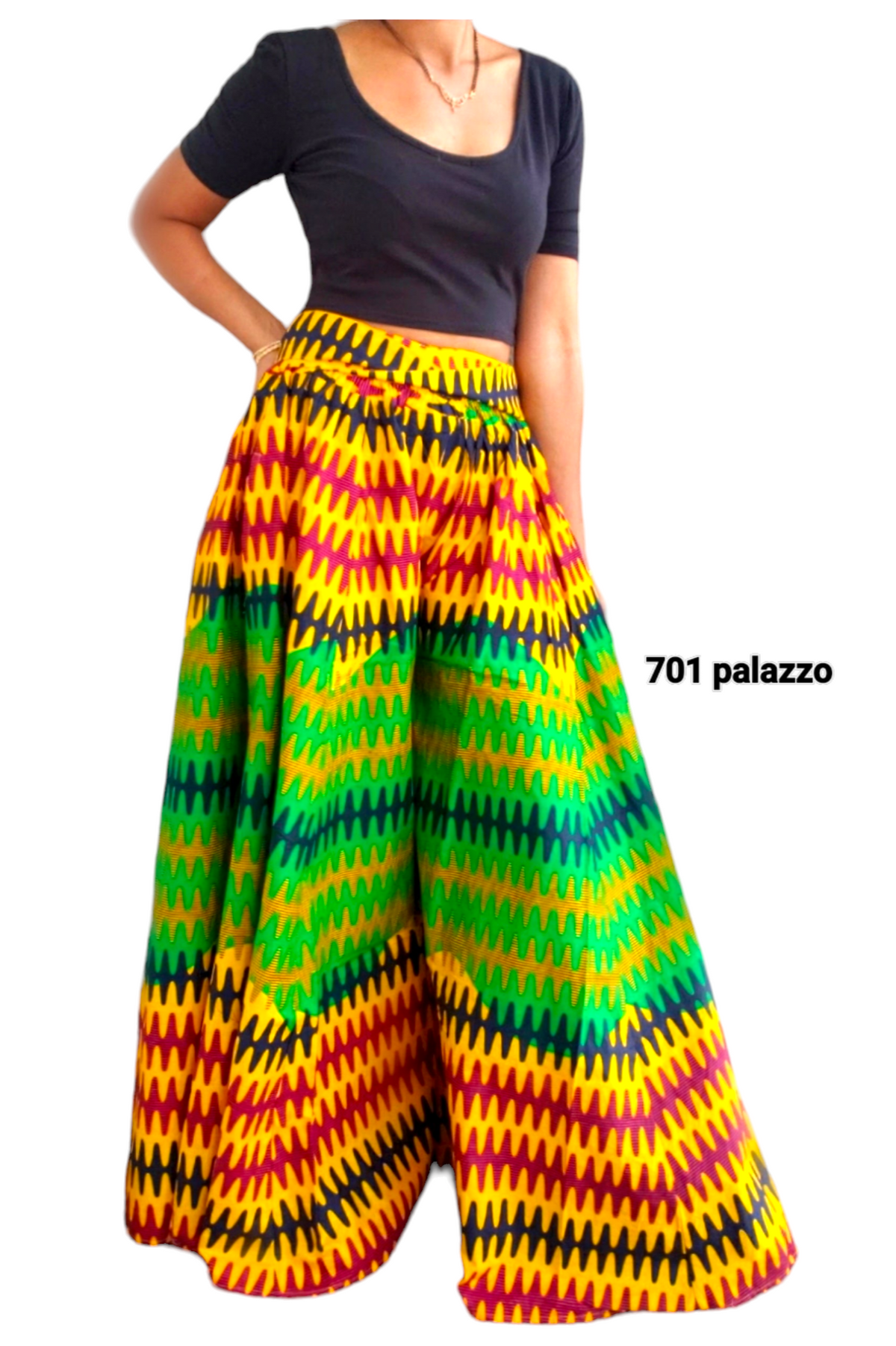 701 African Print Palazzo Pant- Green