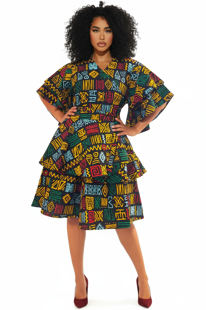 524 Set / Short Skirt & Wrap Blouse Set Tribal Rasta