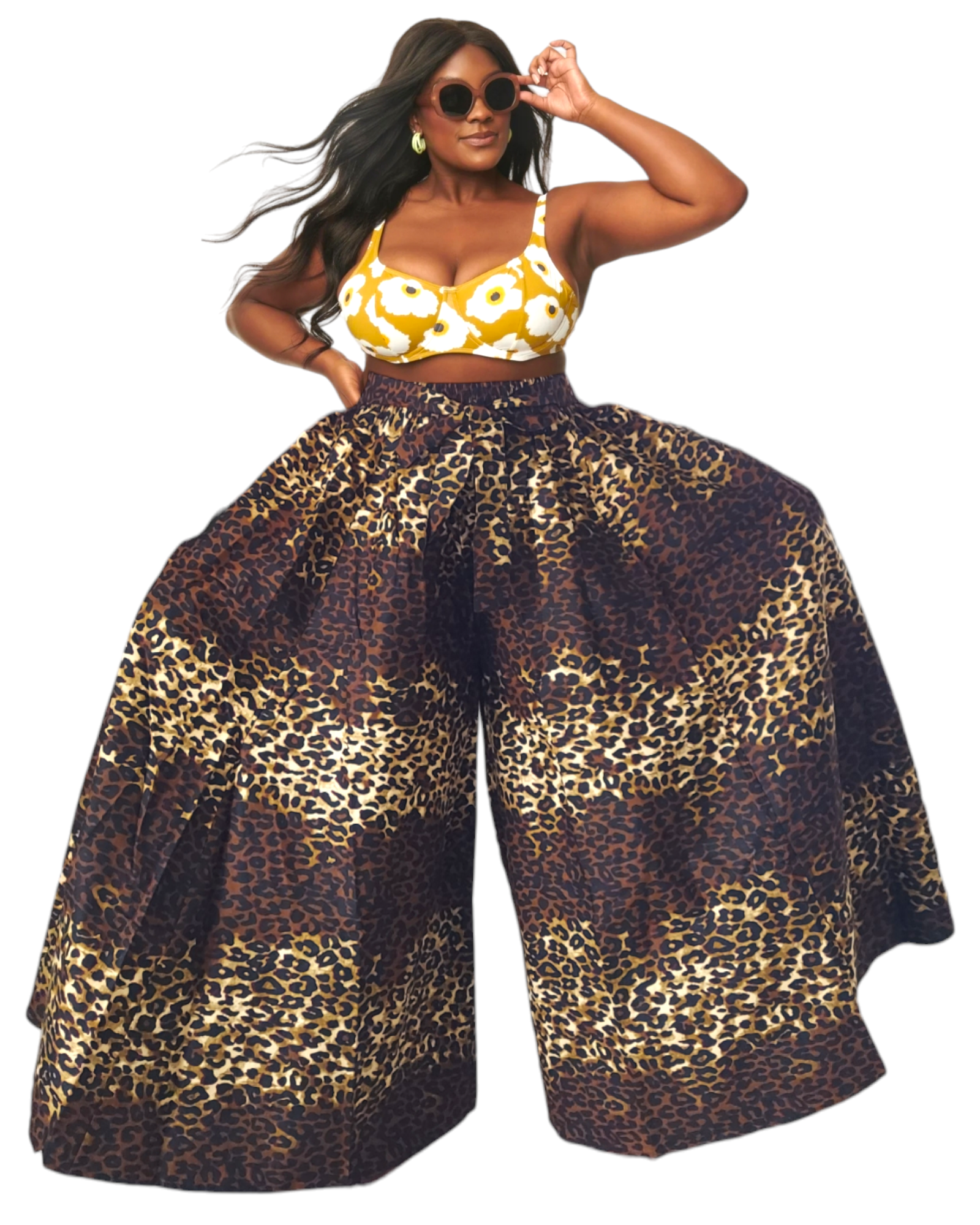 Palazzo Pant & Wrap Blouse - Brown Animal