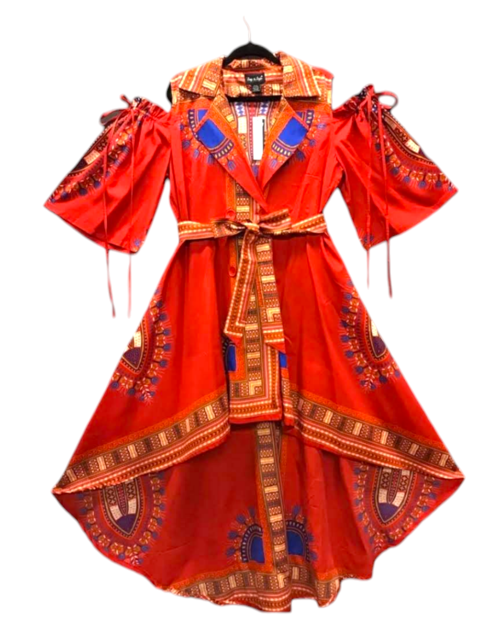 AN107- Women Collard Hi/ Lo Button Down Dress- Red