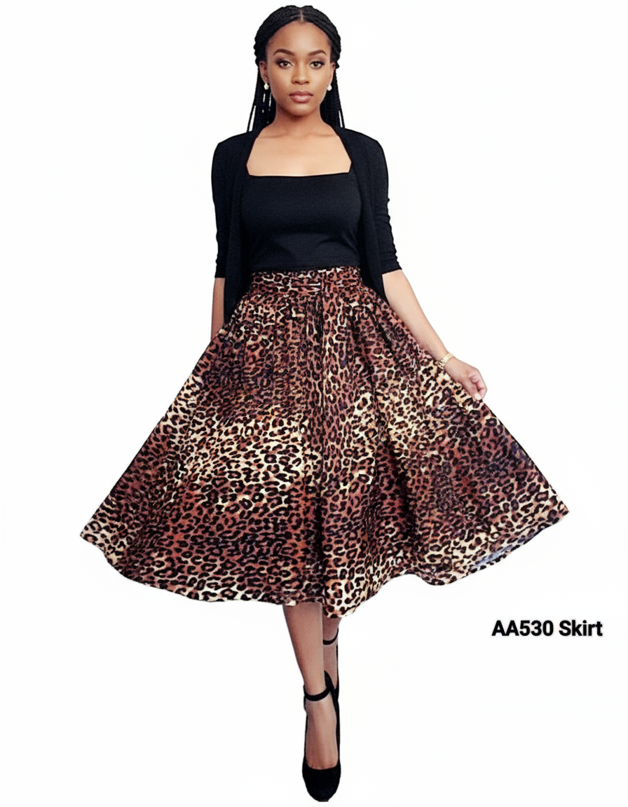 Woman Mid Length Skirt - Brown Animal Print AA530